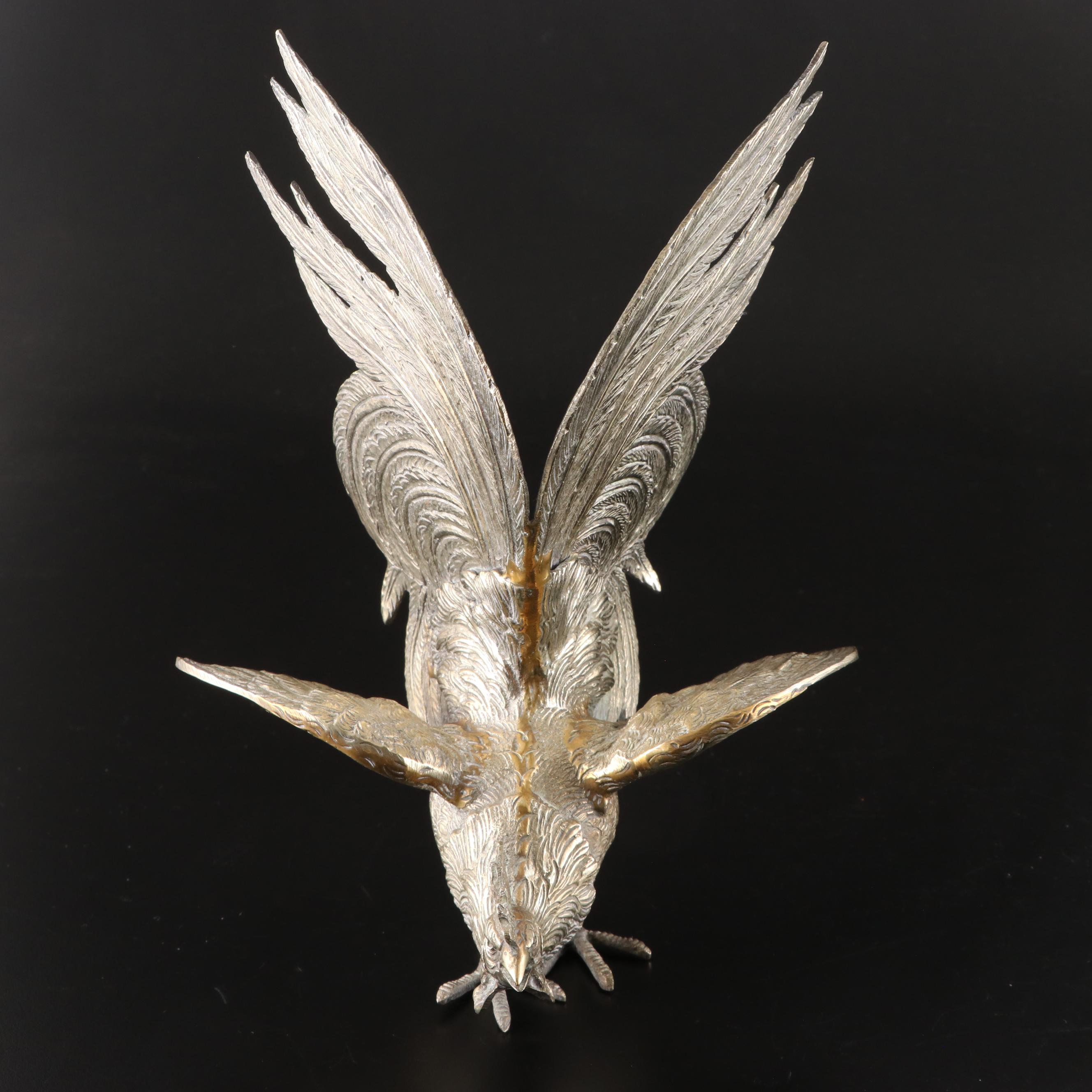 Pair of Italian Cast Metal and Brass Fighting Roosters Figurines