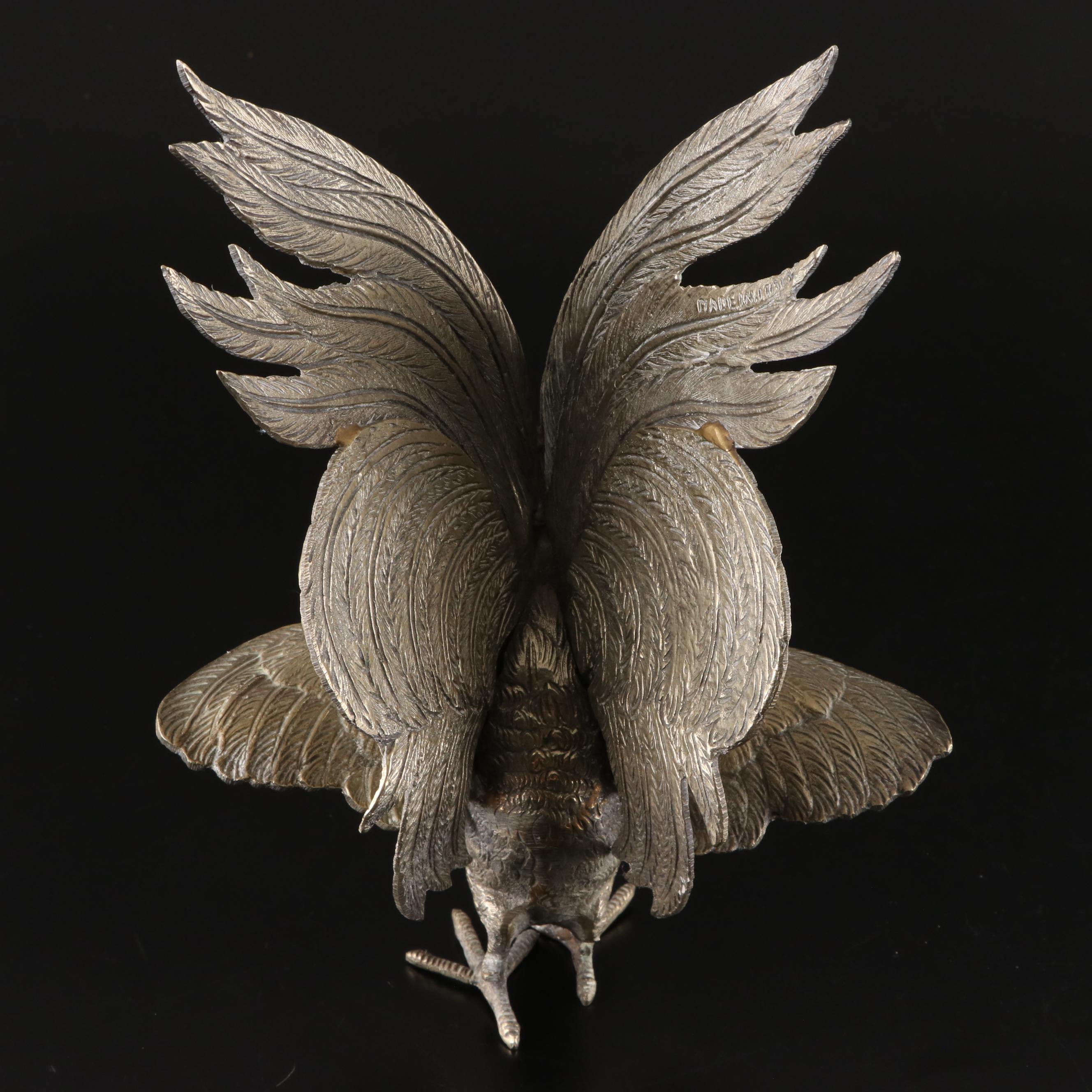 Pair of Italian Cast Metal and Brass Fighting Roosters Figurines