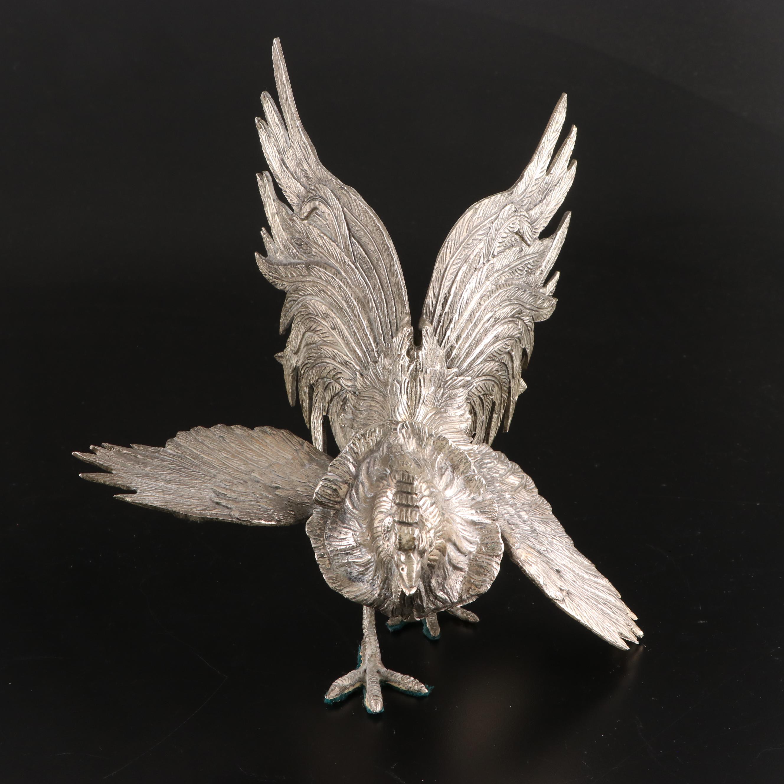 Pair of Italian Cast Metal and Brass Fighting Roosters Figurines