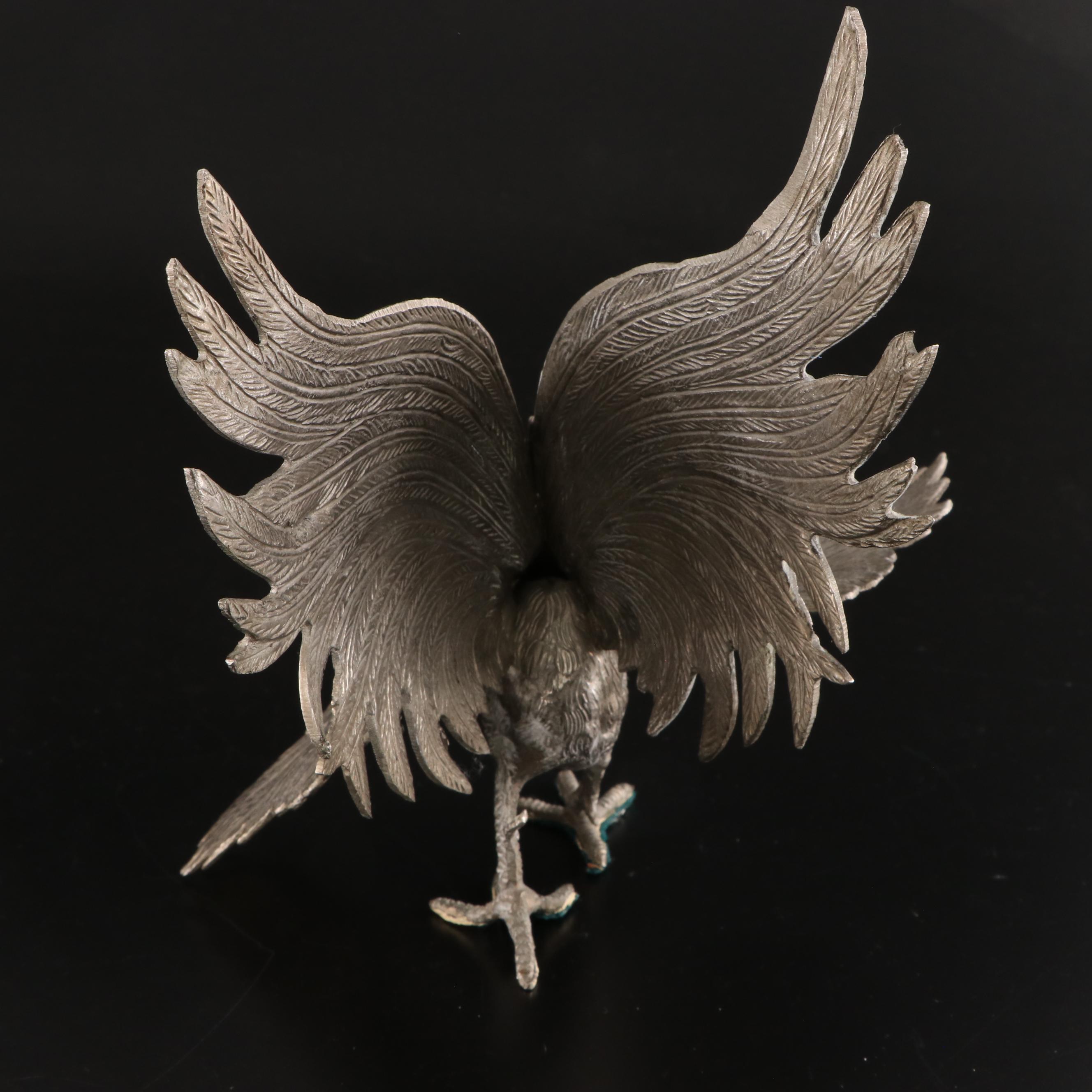 Pair of Italian Cast Metal and Brass Fighting Roosters Figurines