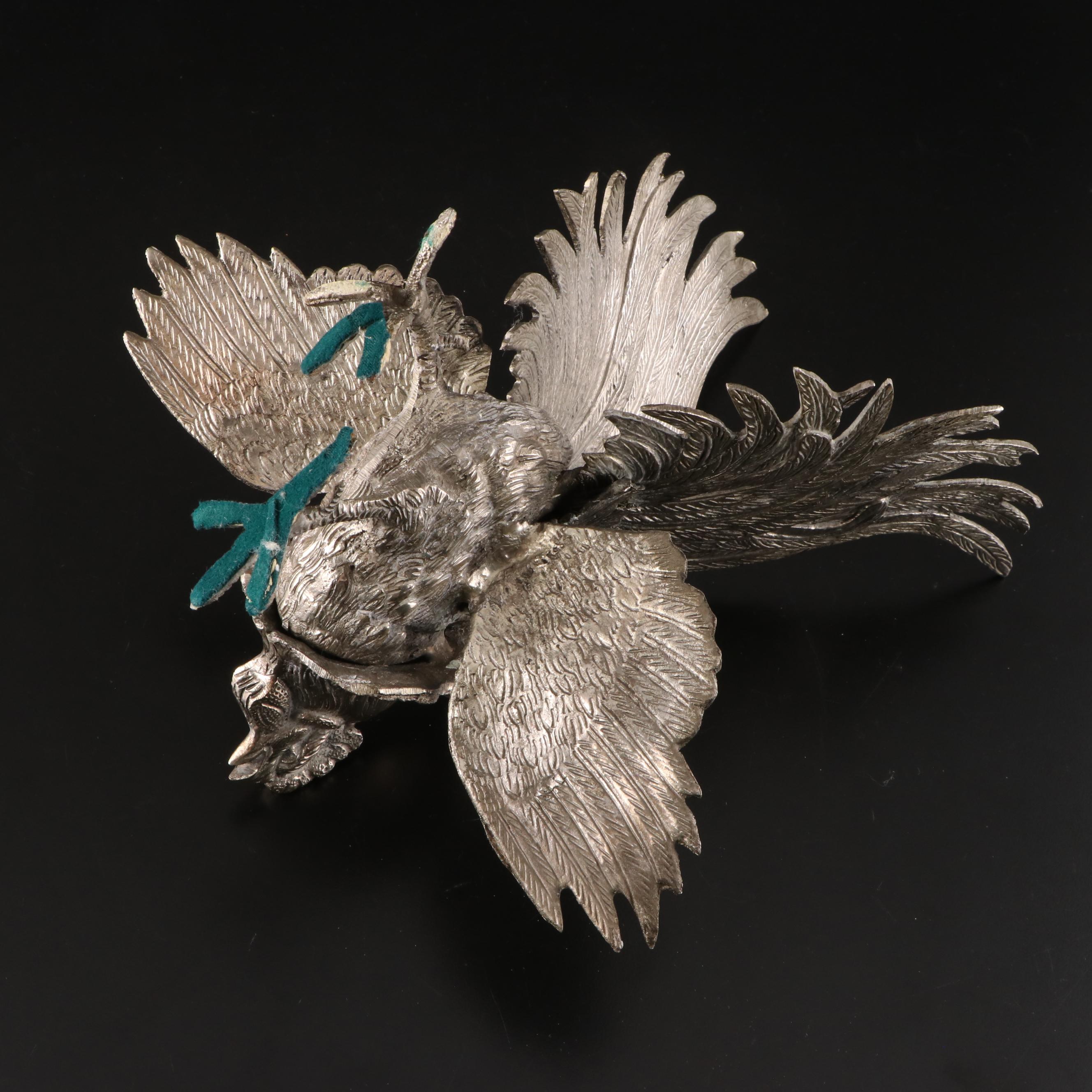Pair of Italian Cast Metal and Brass Fighting Roosters Figurines