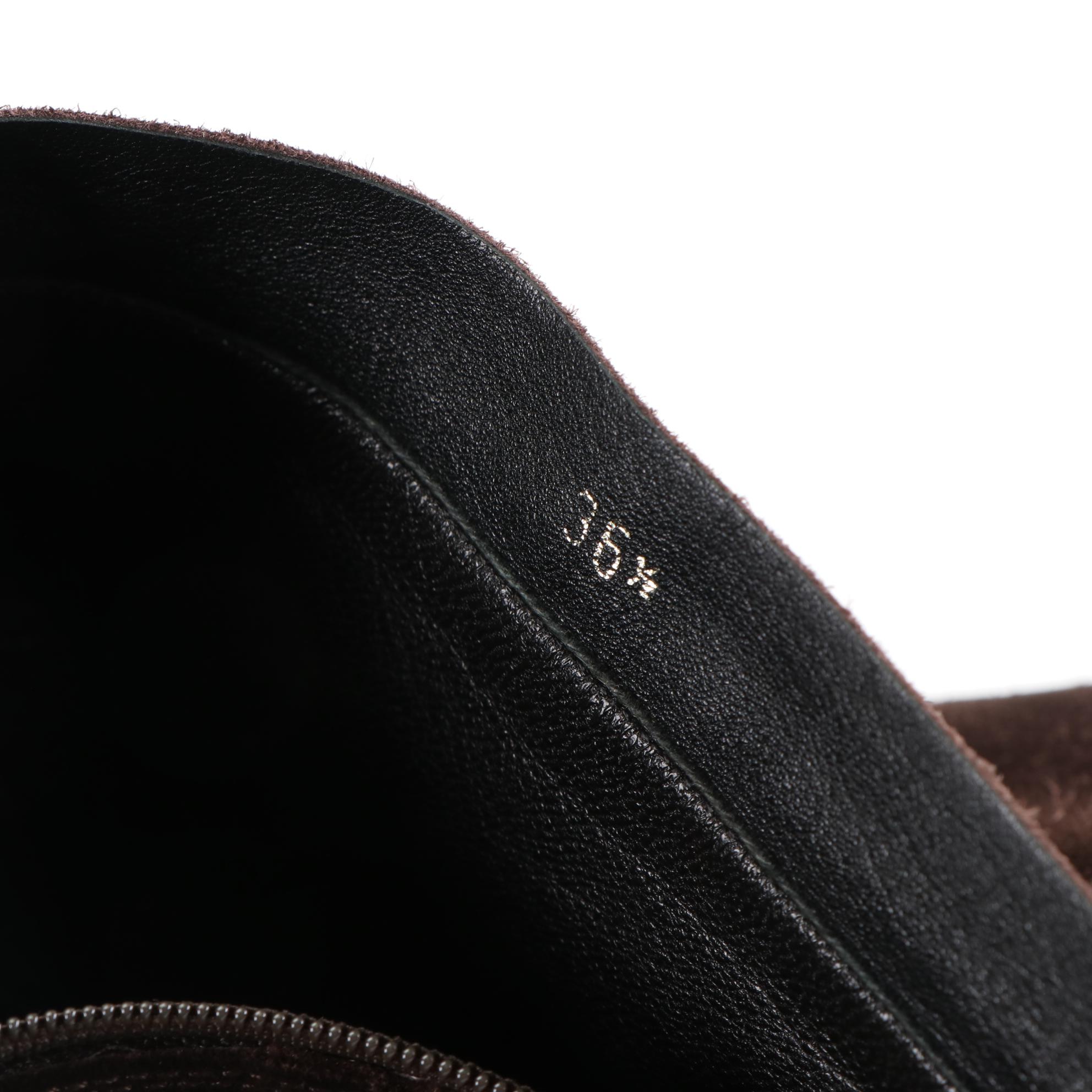 Prada Zip Boots in Brown Suede with Black Signature Stripe