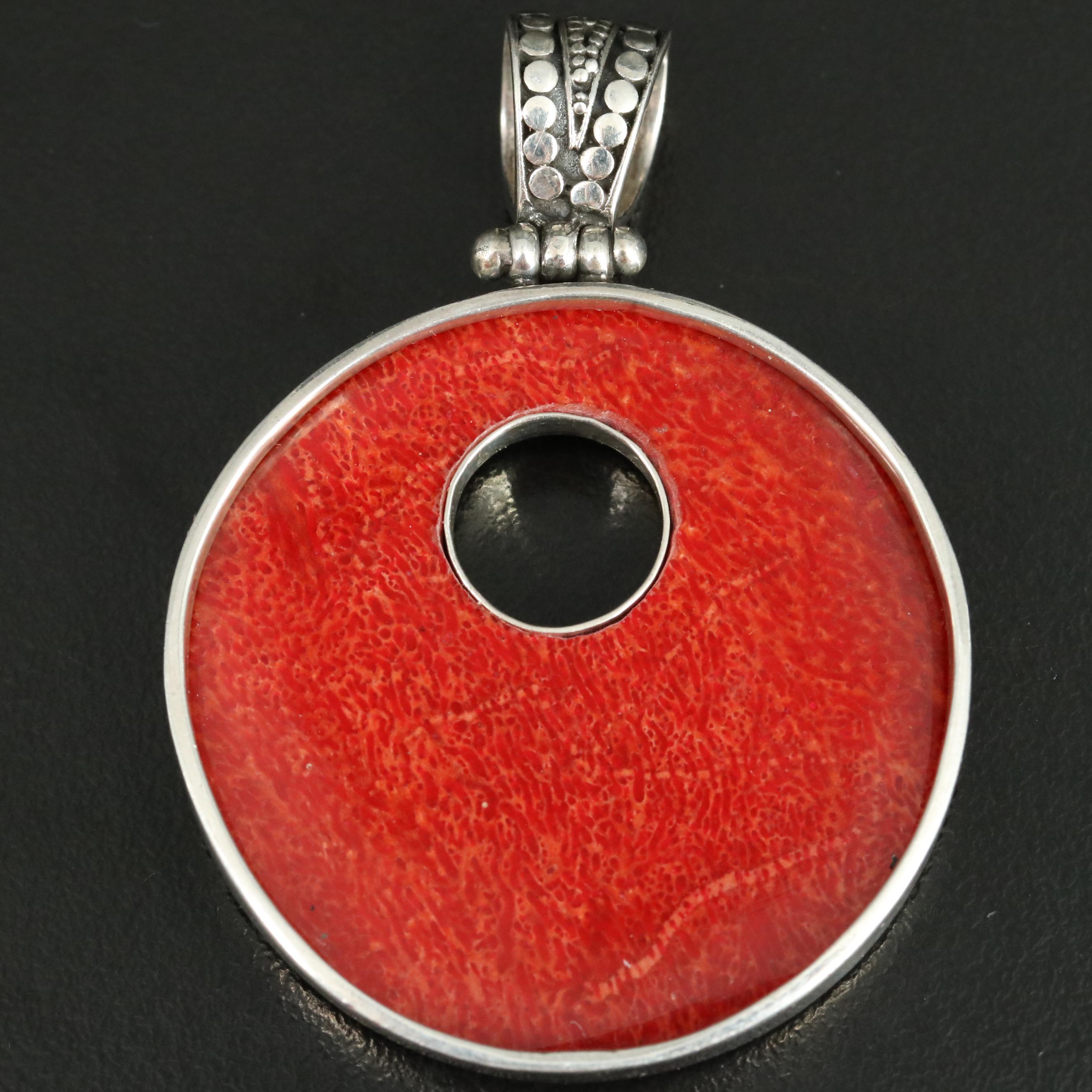 Sterling Coral Pendant with Granulation
