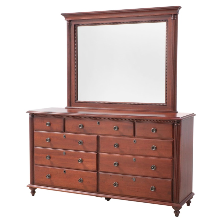 Neoclassical Style Wooden Dresser and Mirror