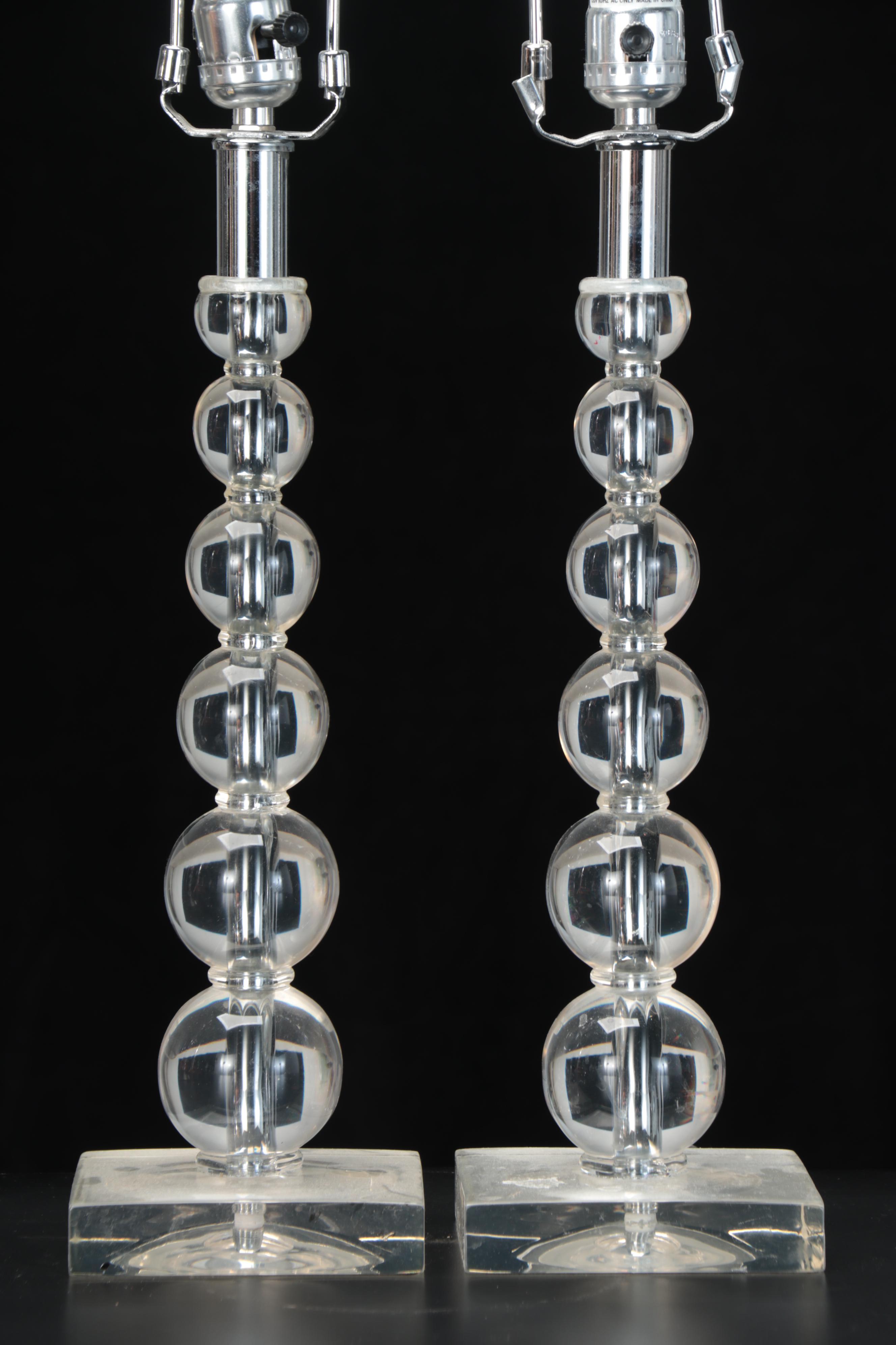 Three Stacked Orb Glass and Acrylic Table Lamps, Contemporary