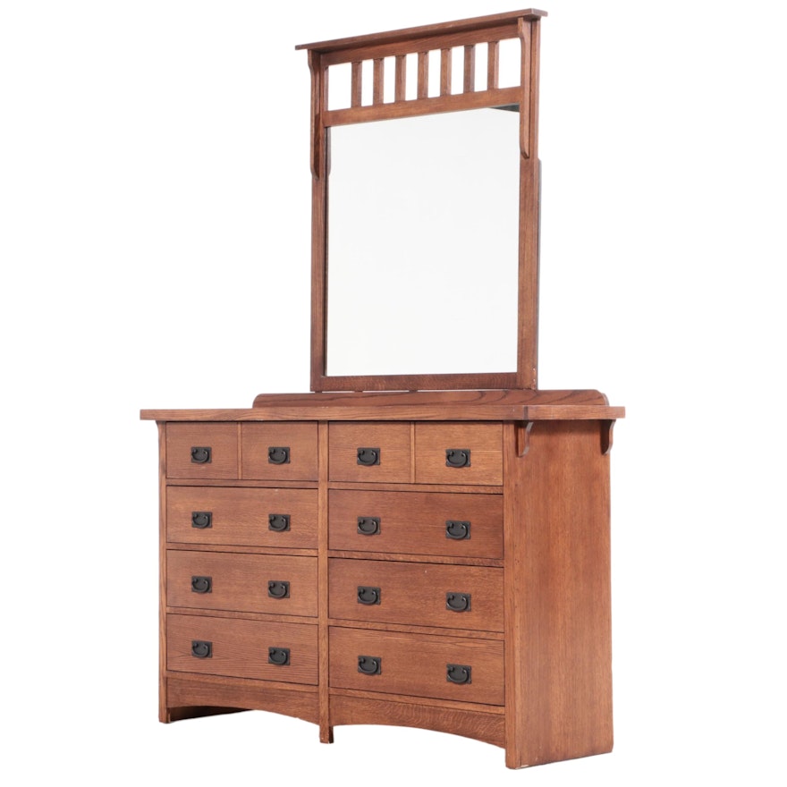 Mission Style Wooden Dresser with Mirror