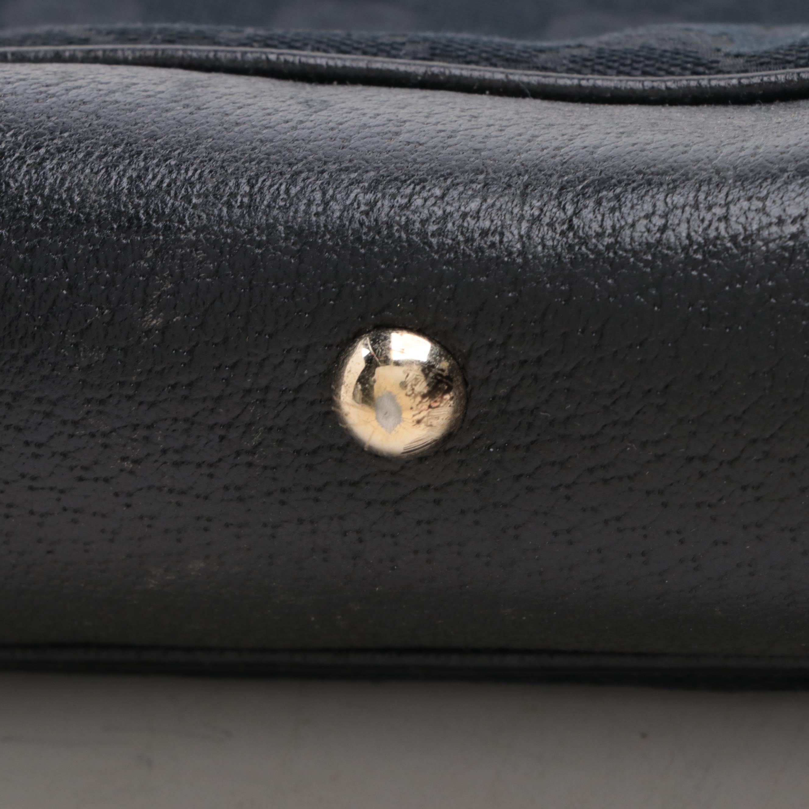 Gucci Medium Princy Tote in Black GG Canvas and Cinghiale Leather Trim