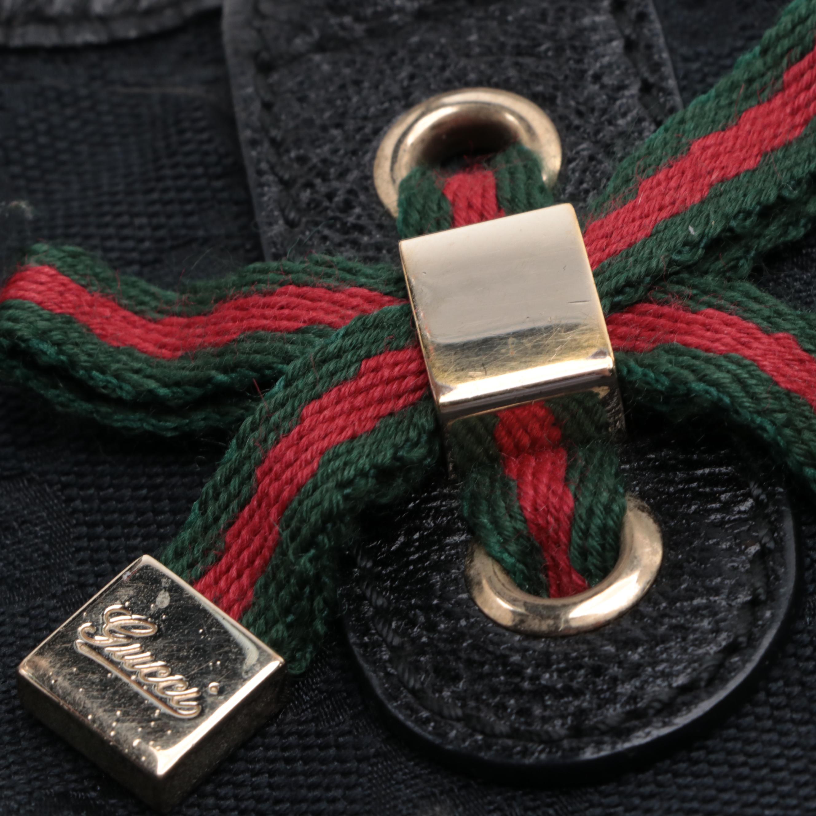 Gucci Medium Princy Tote in Black GG Canvas and Cinghiale Leather Trim