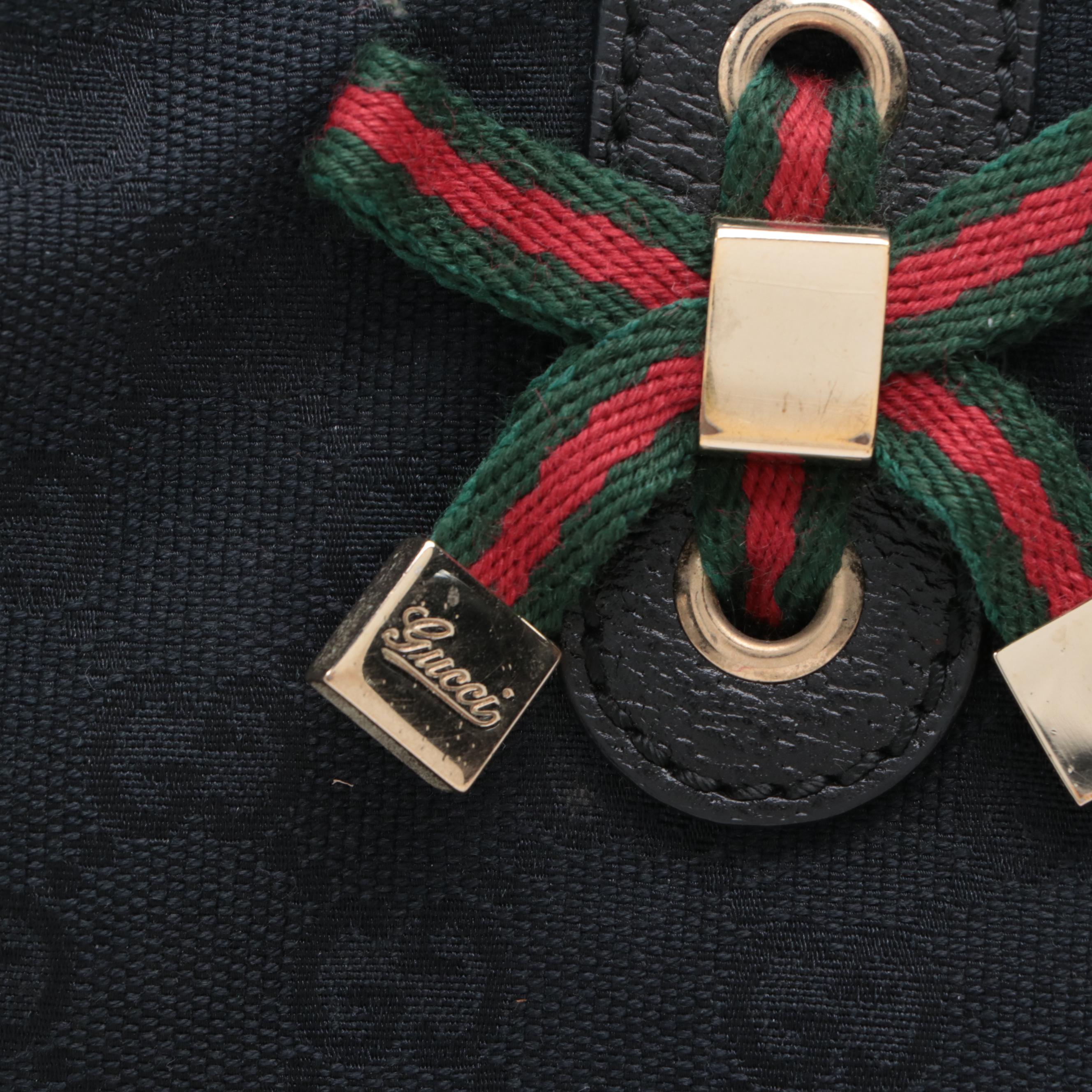 Gucci Medium Princy Tote in Black GG Canvas and Cinghiale Leather Trim