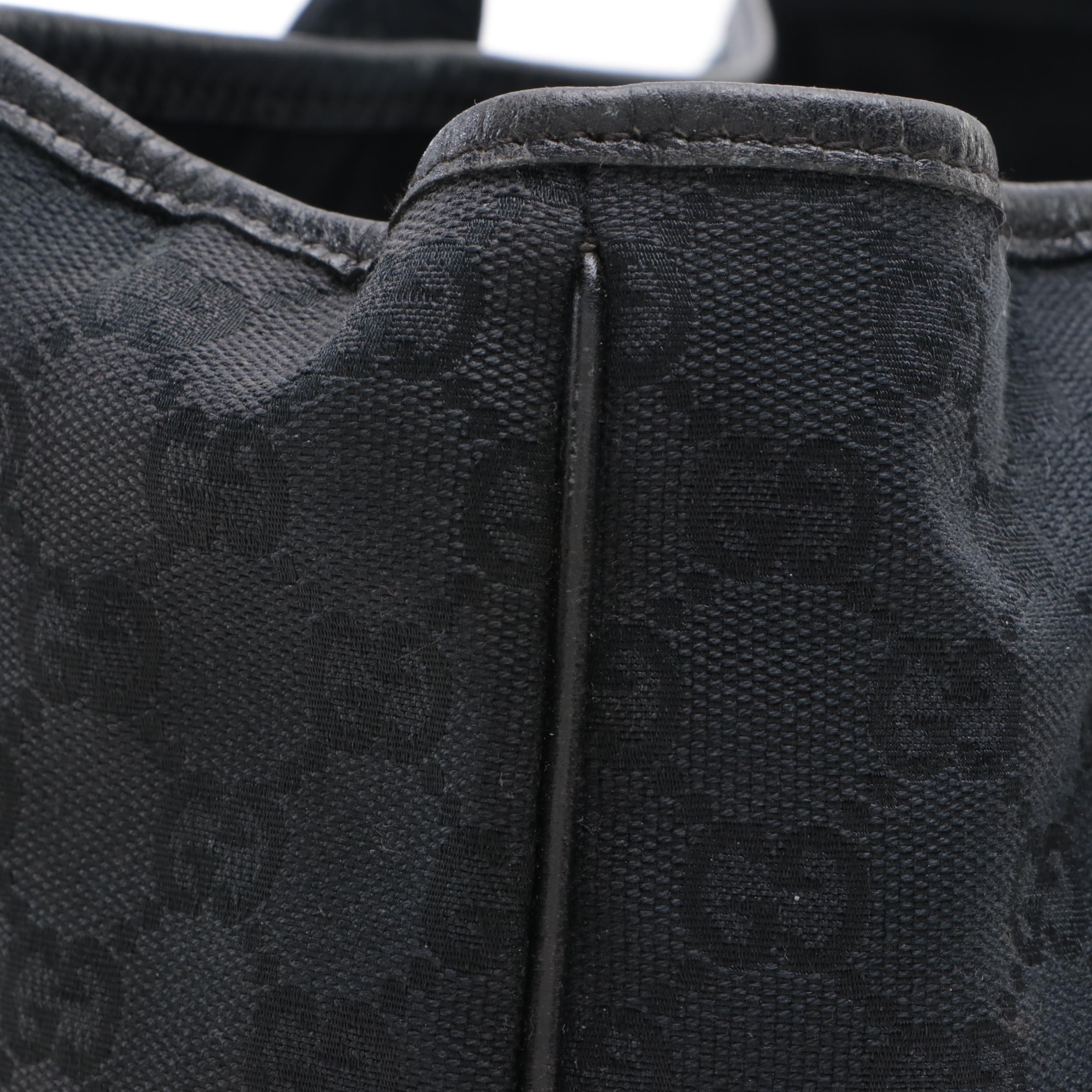 Gucci Medium Princy Tote in Black GG Canvas and Cinghiale Leather Trim
