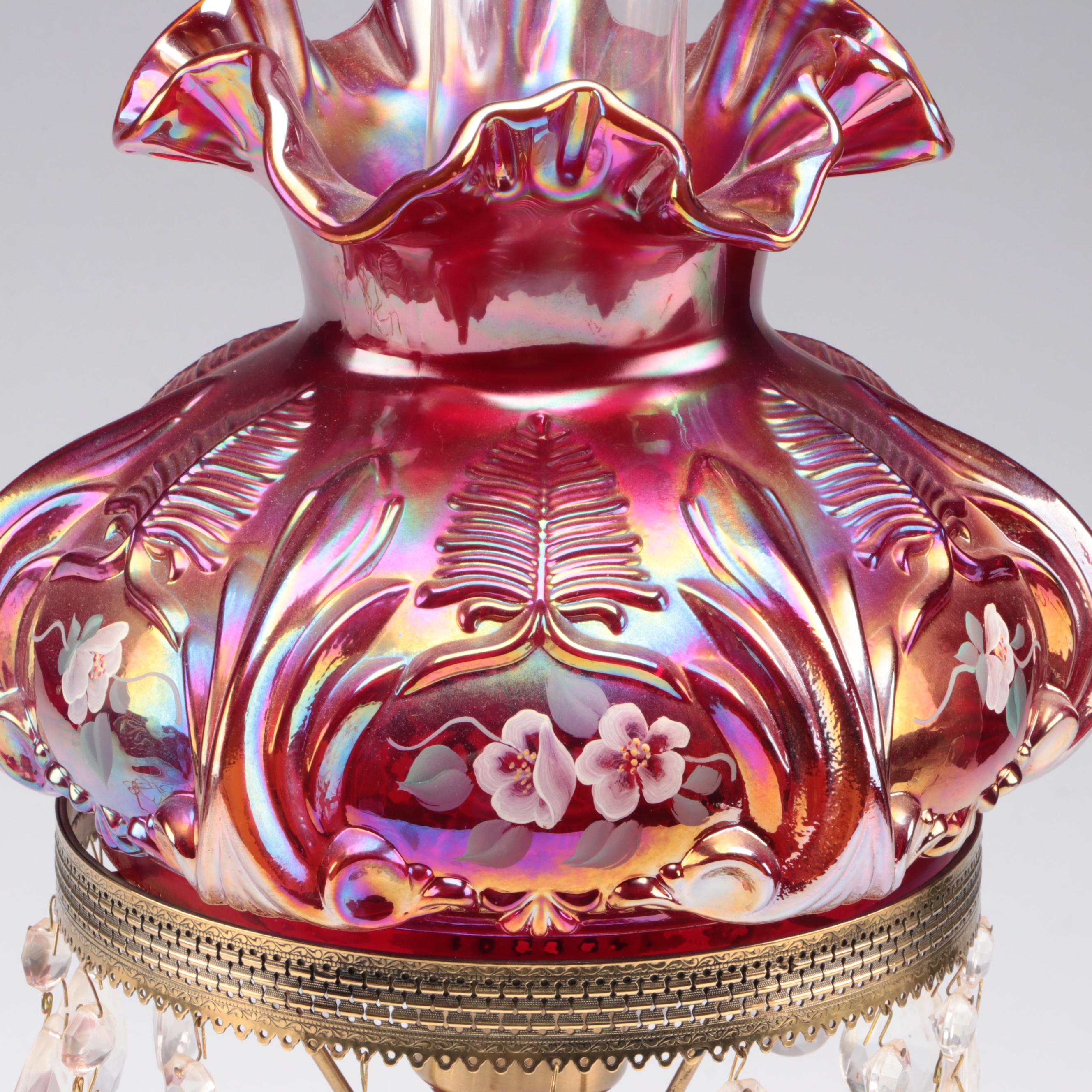 A. Farley for Fenton Damask Rose Hand-Painted Parlor Table Lamp, Late 20th C