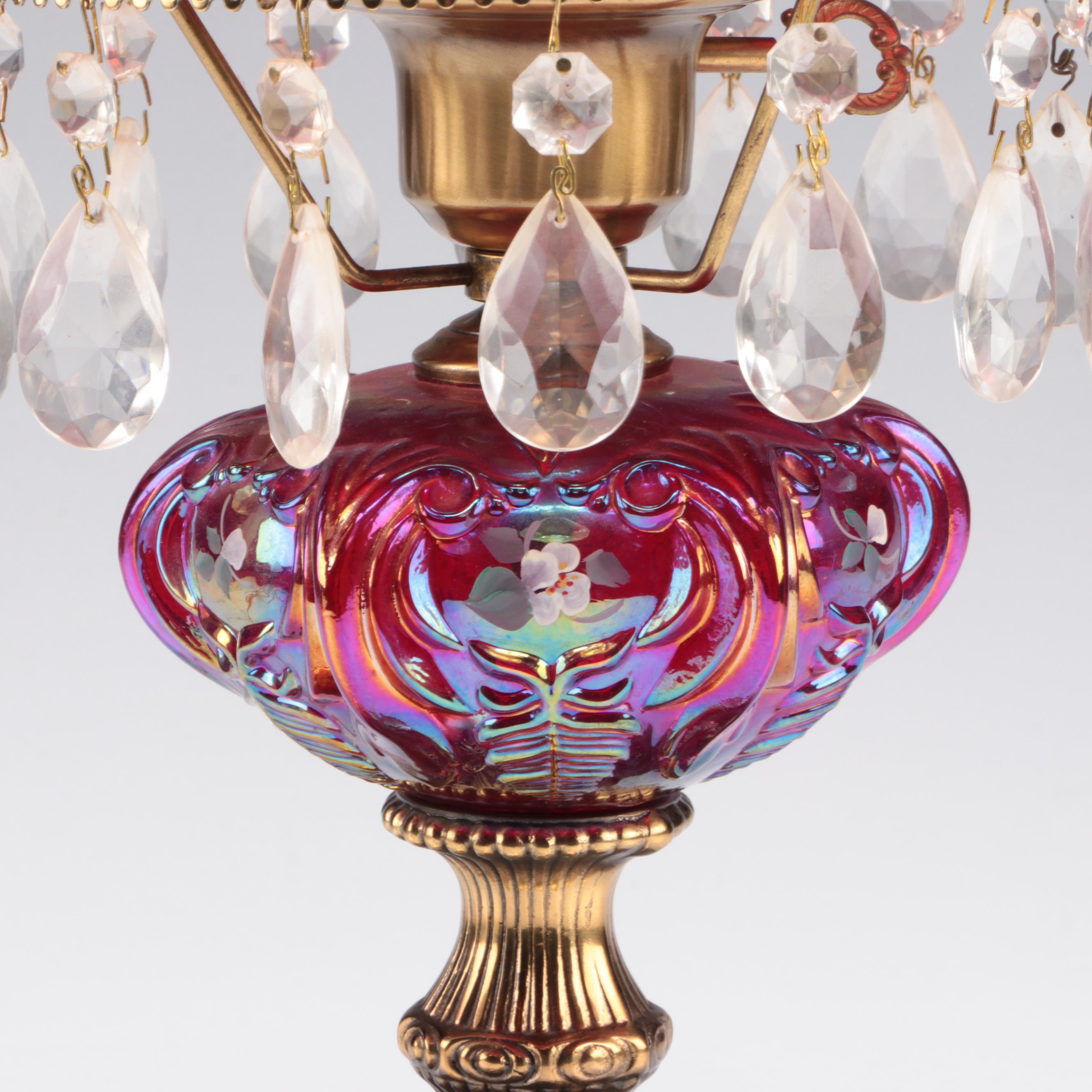 A. Farley for Fenton Damask Rose Hand-Painted Parlor Table Lamp, Late 20th C