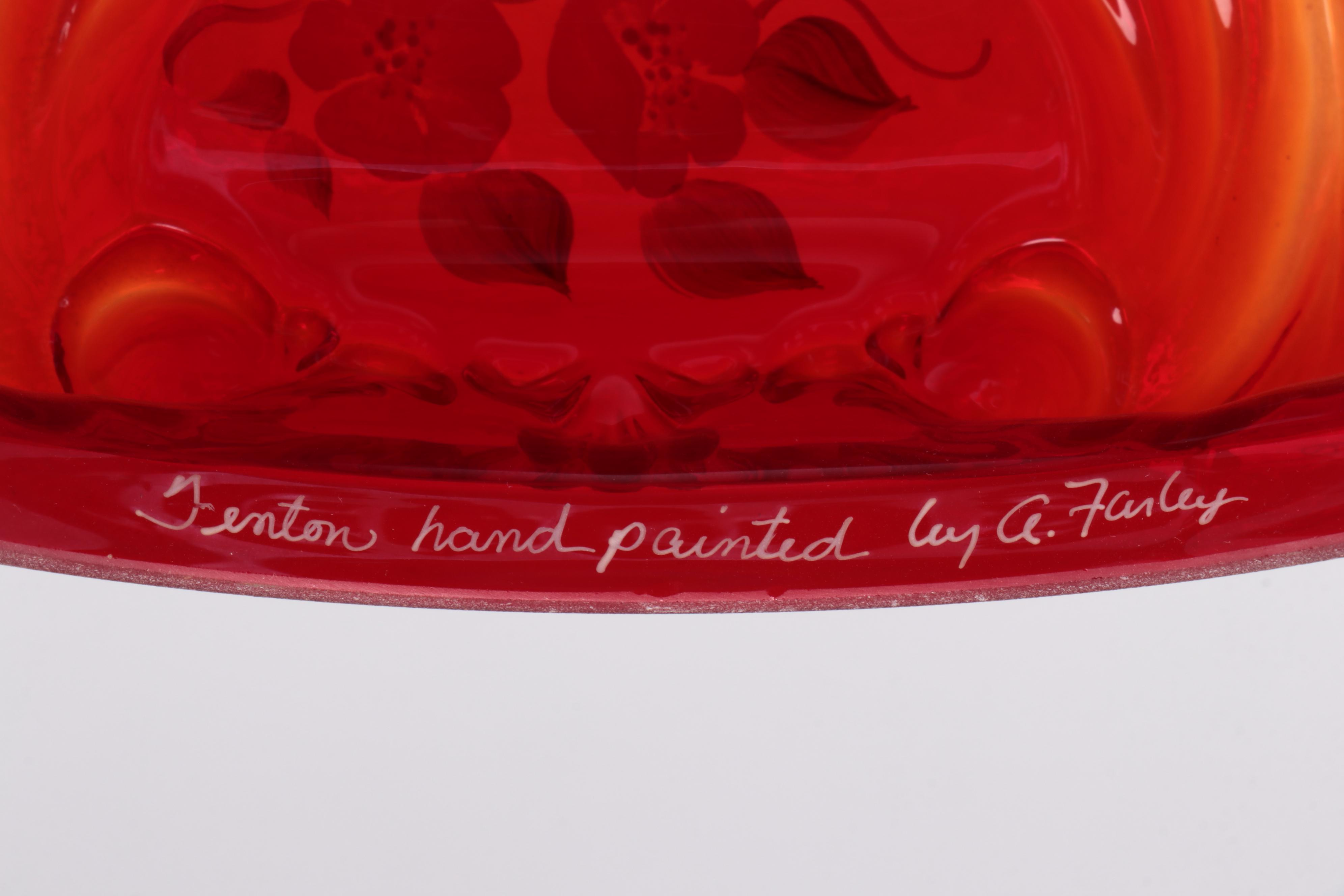 A. Farley for Fenton Damask Rose Hand-Painted Parlor Table Lamp, Late 20th C