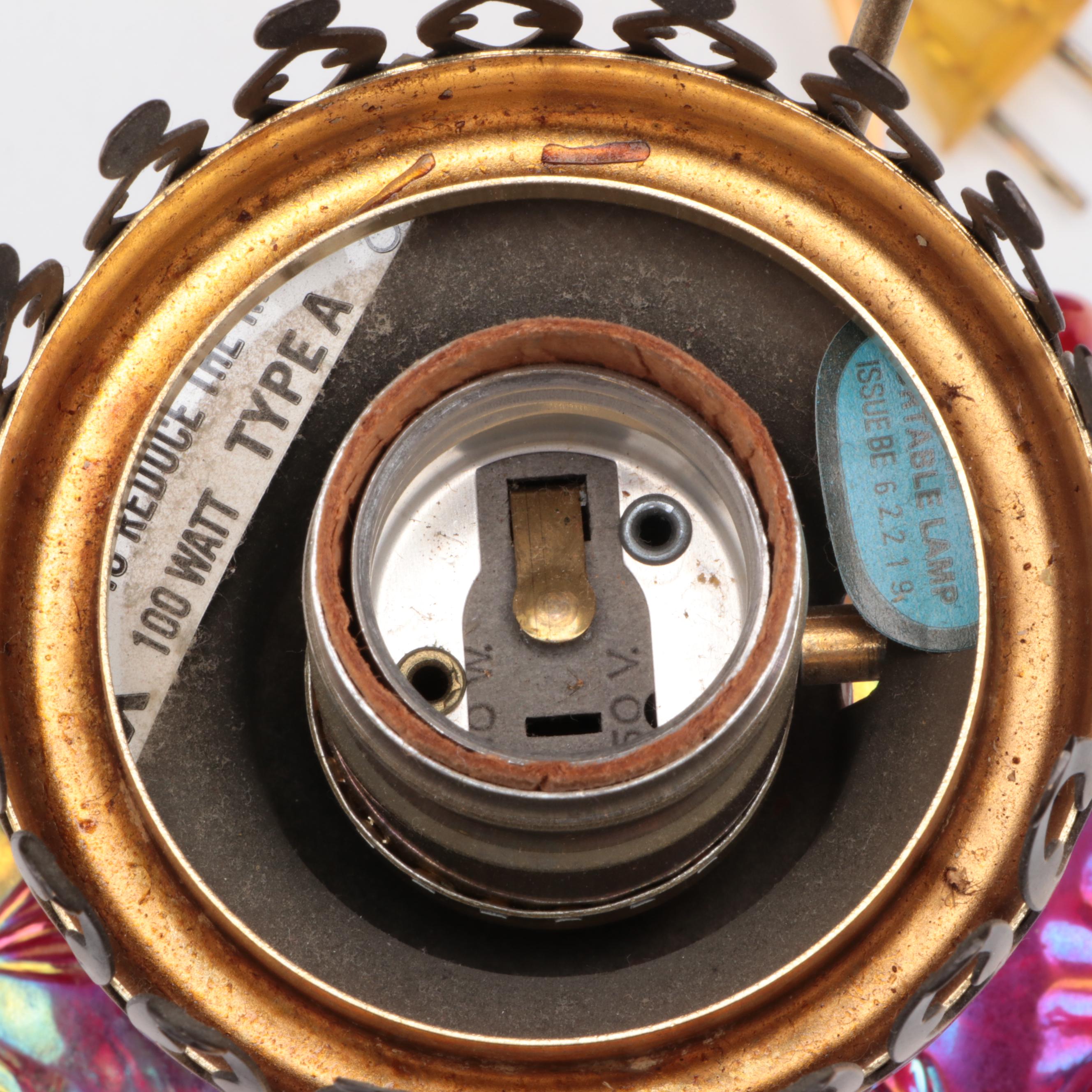 A. Farley for Fenton Damask Rose Hand-Painted Parlor Table Lamp, Late 20th C