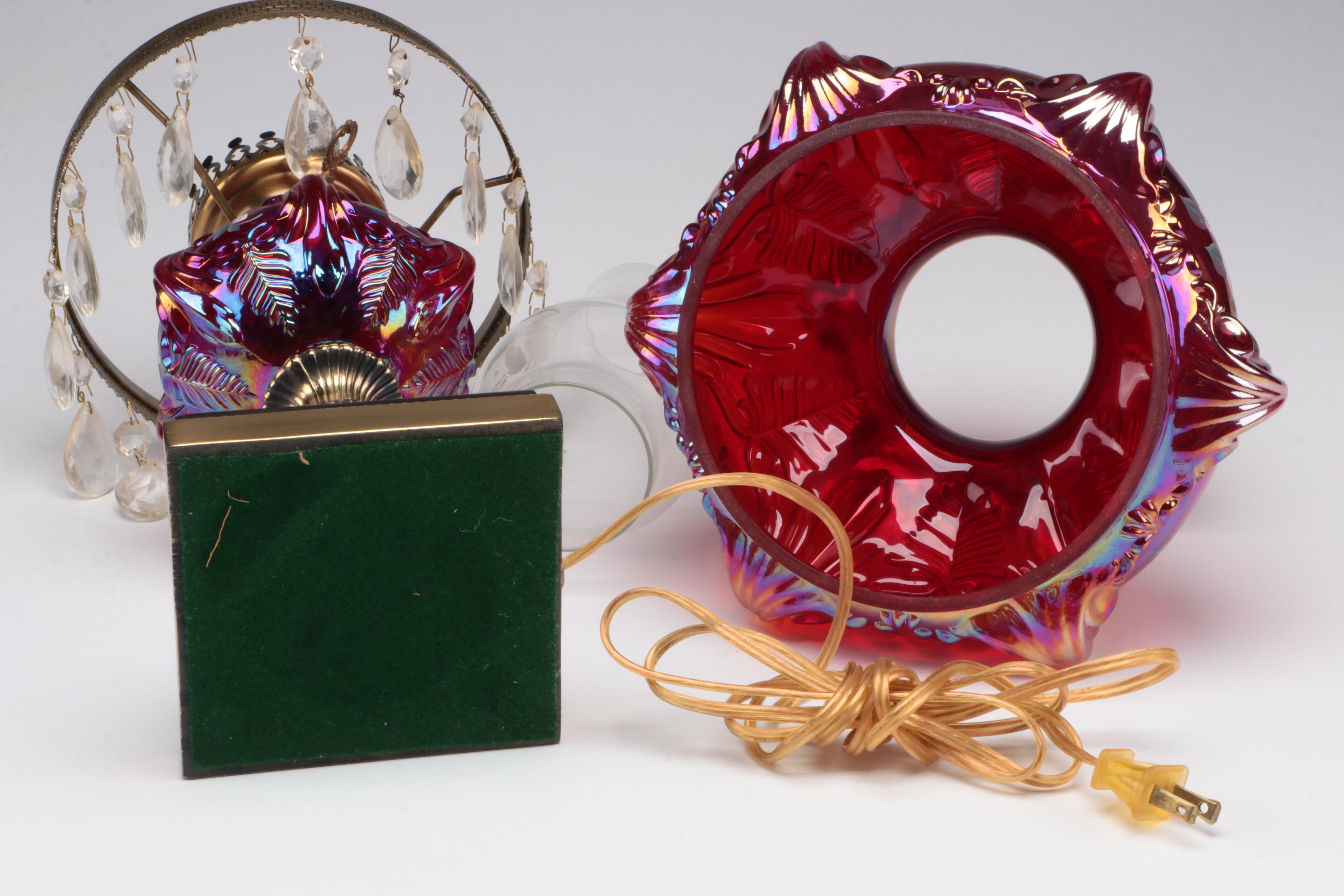 A. Farley for Fenton Damask Rose Hand-Painted Parlor Table Lamp, Late 20th C