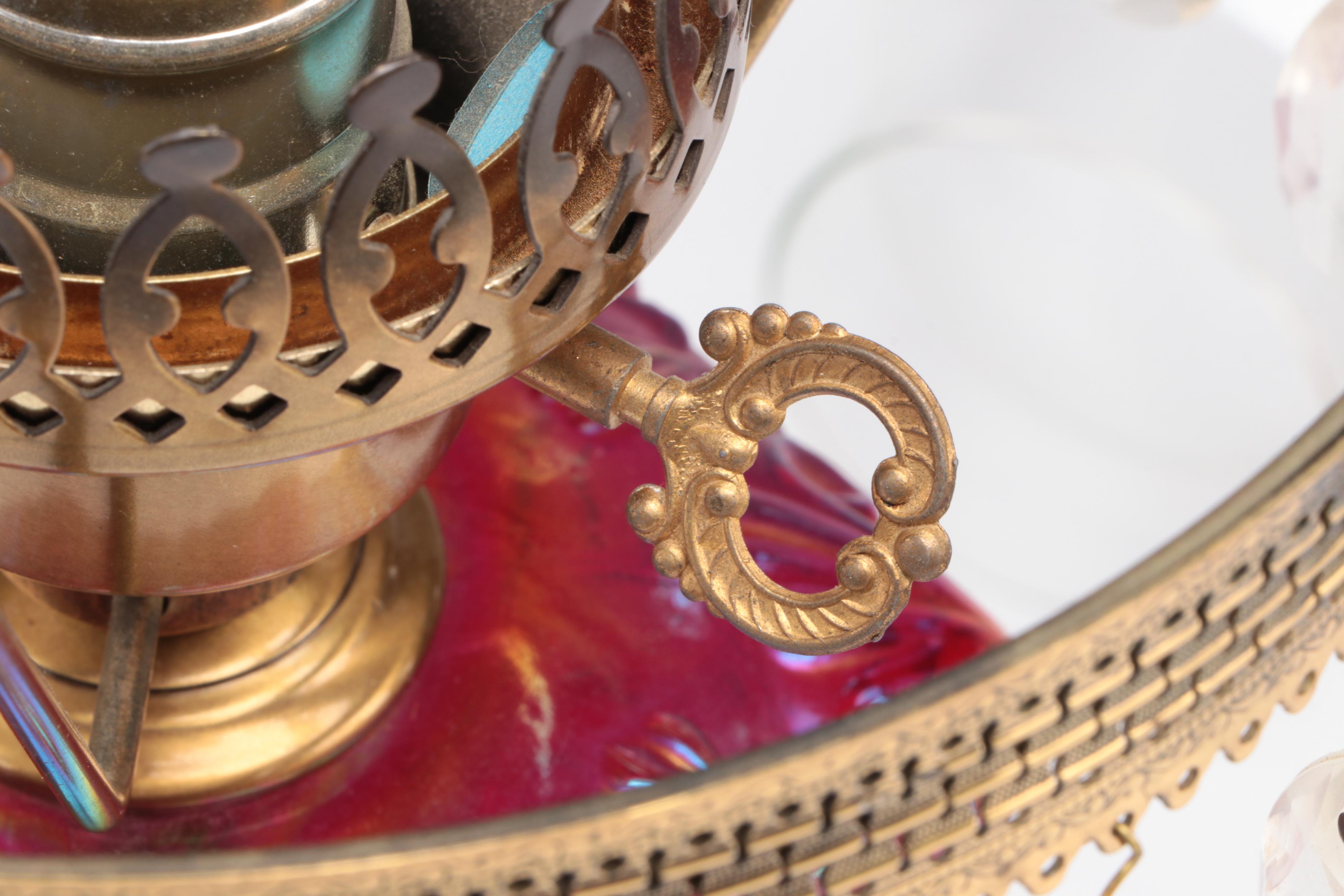 A. Farley for Fenton Damask Rose Hand-Painted Parlor Table Lamp, Late 20th C