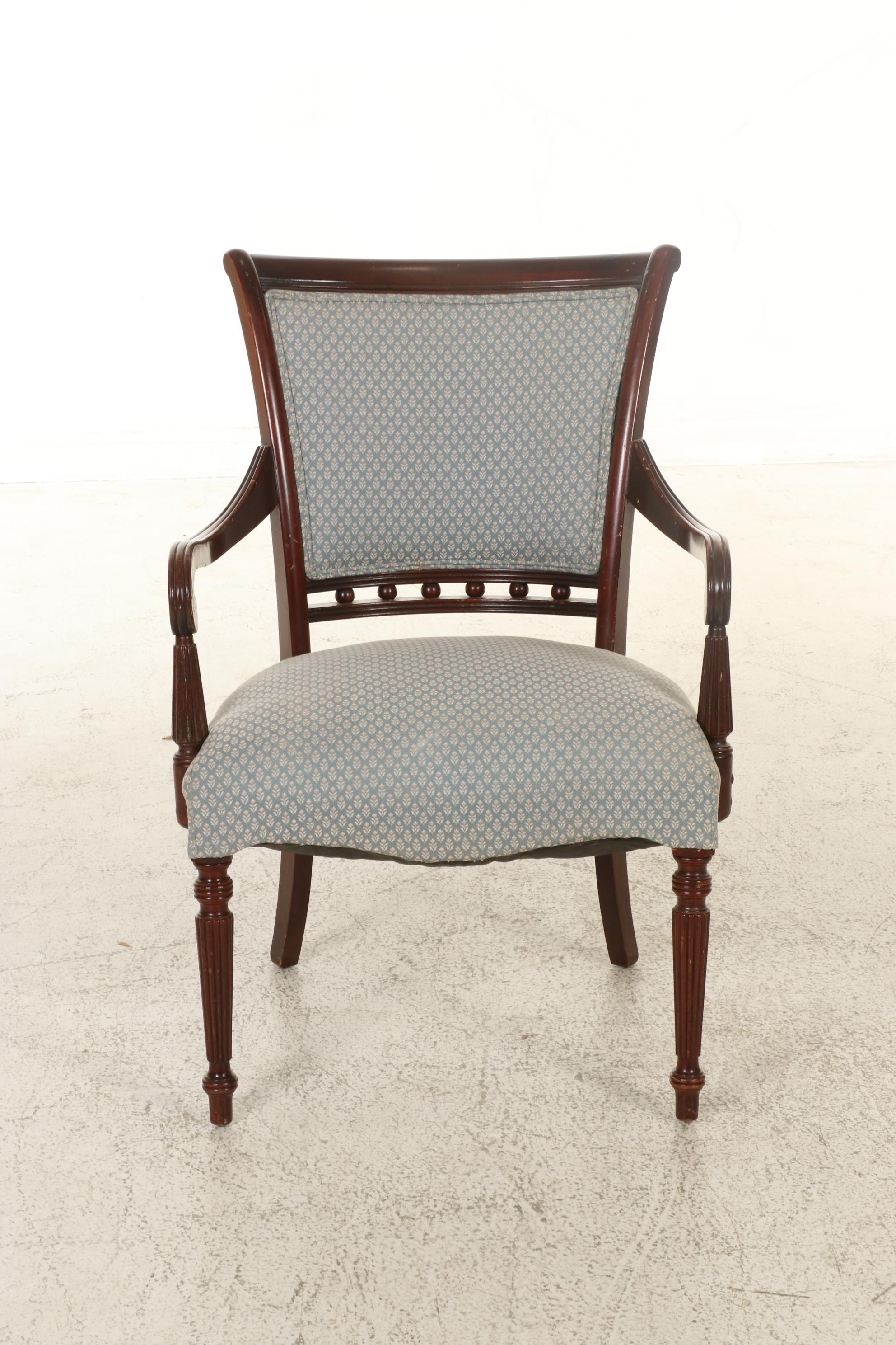 Neoclassical Style Upholstered Wooden Armchair