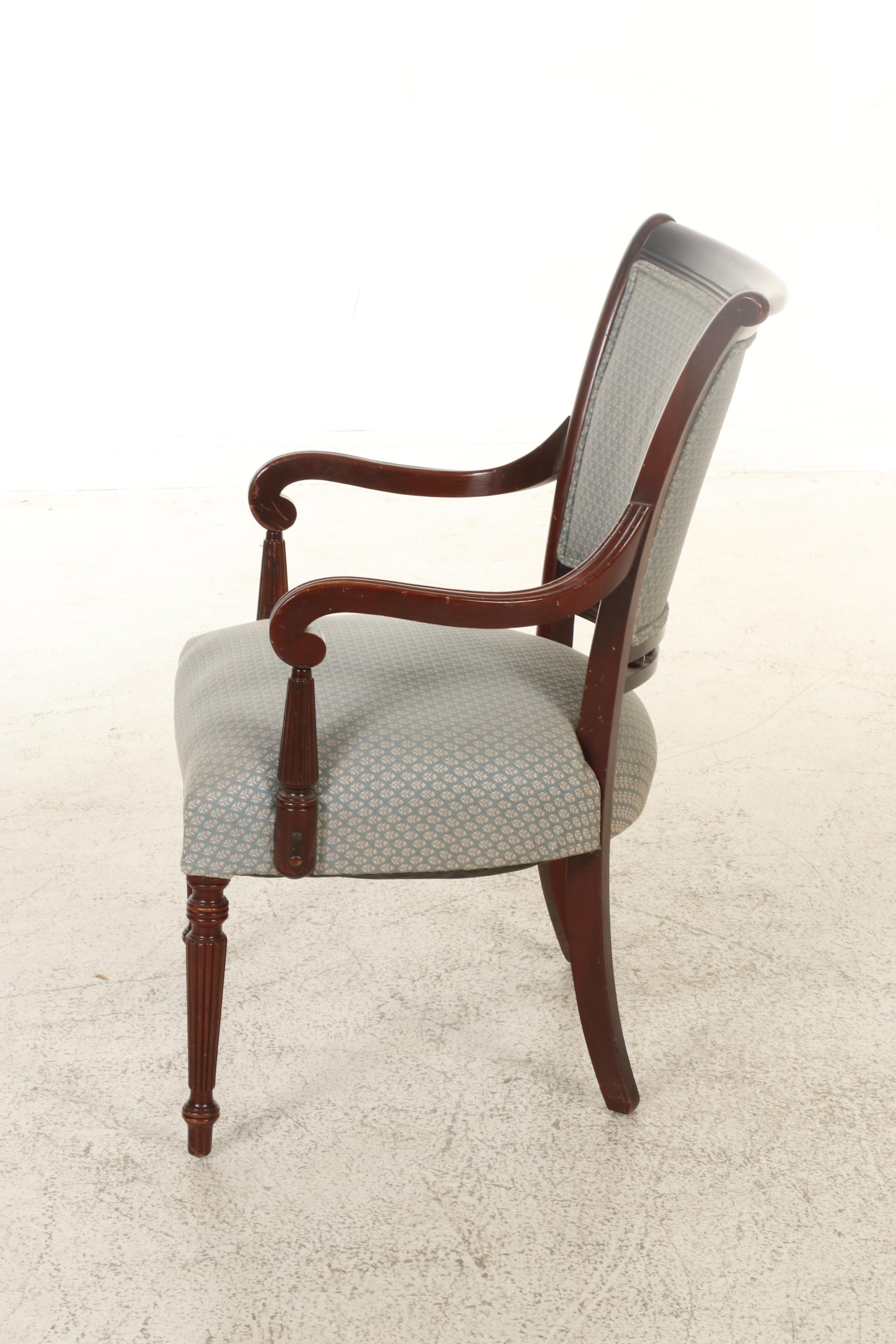 Neoclassical Style Upholstered Wooden Armchair