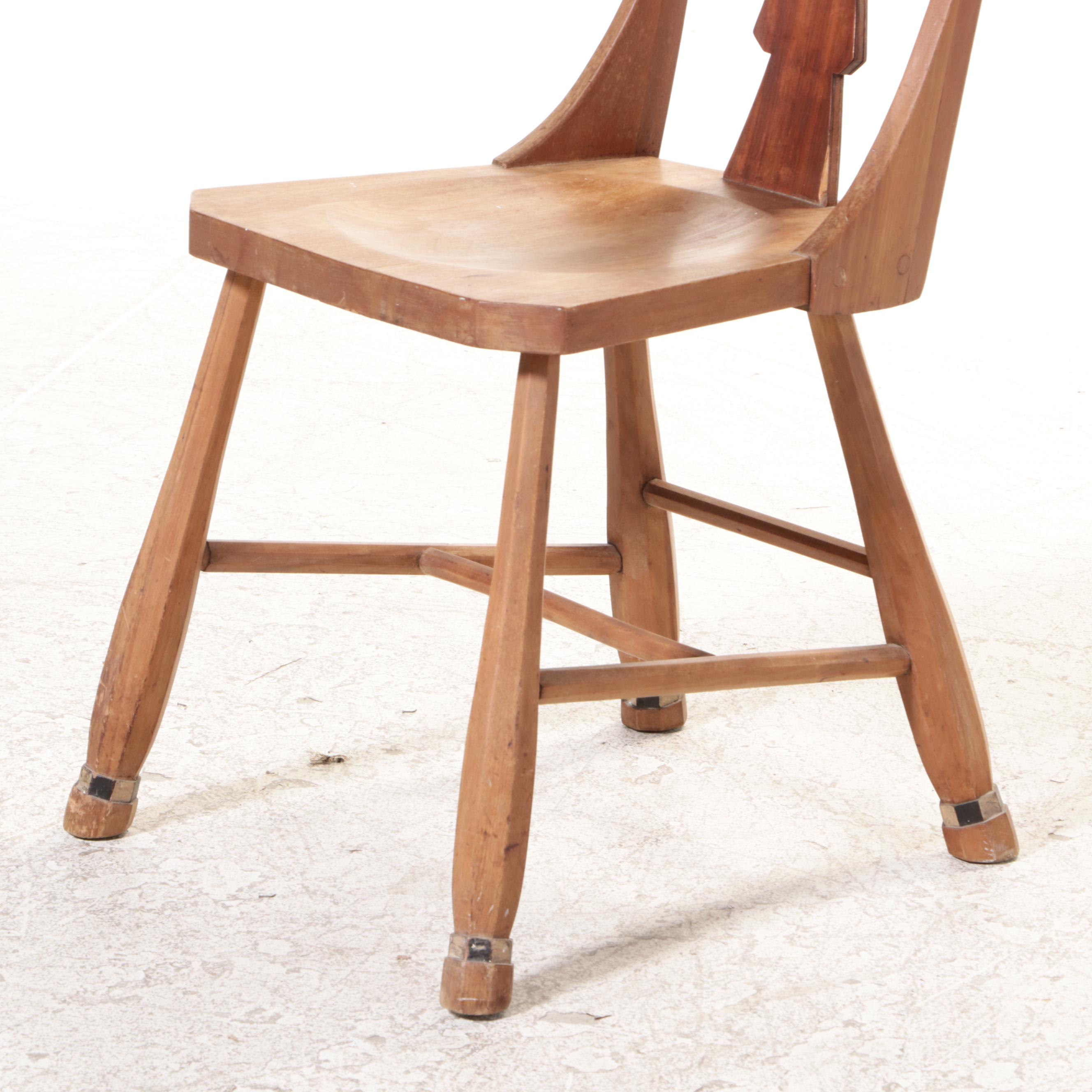 European Folk Art Style Carved Back Wooden Chair, 20th Century