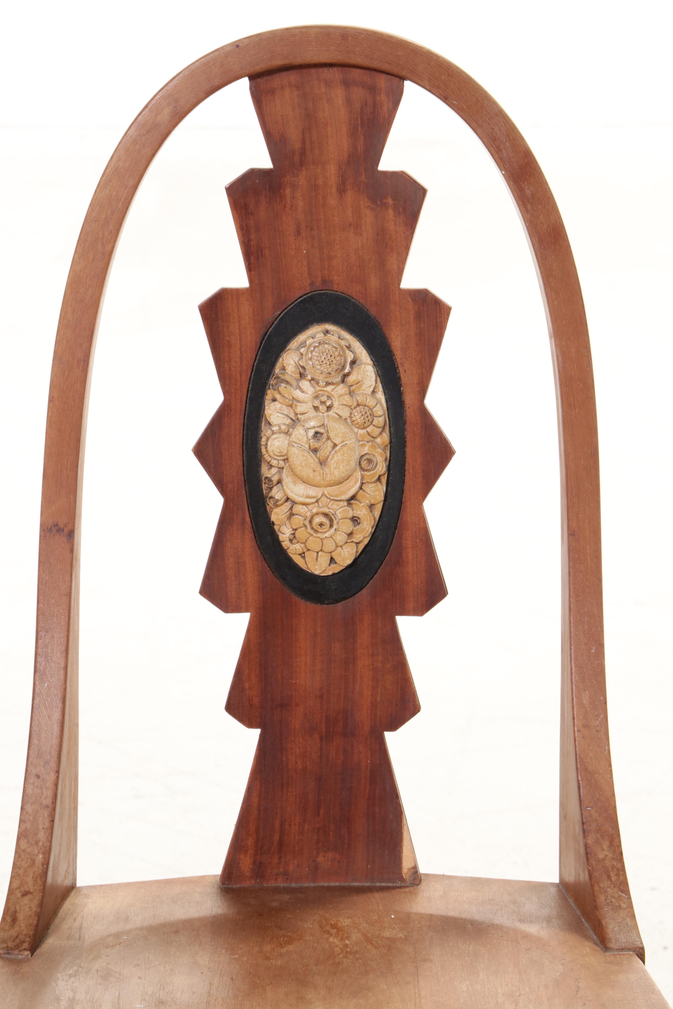 European Folk Art Style Carved Back Wooden Chair, 20th Century