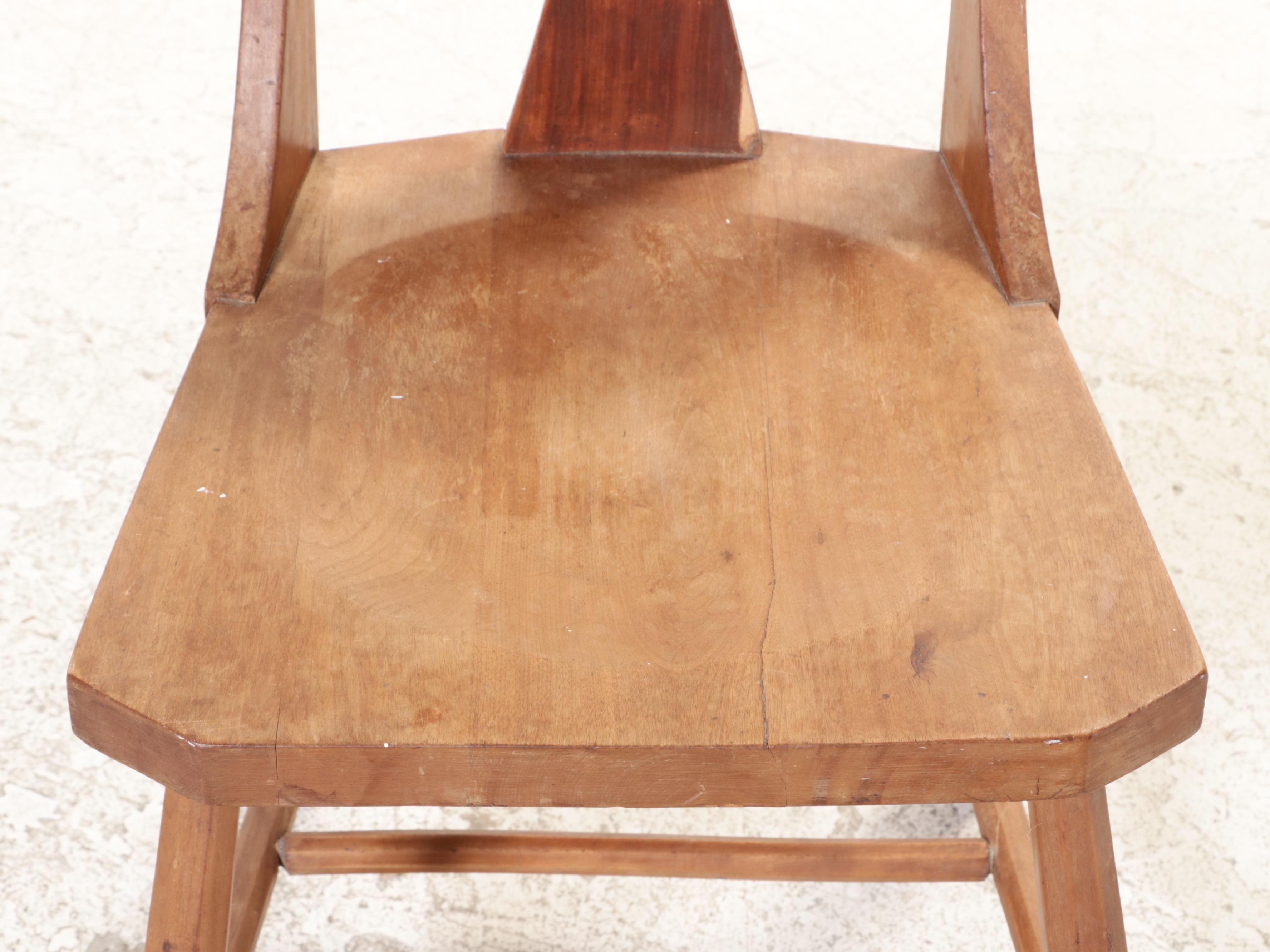 European Folk Art Style Carved Back Wooden Chair, 20th Century