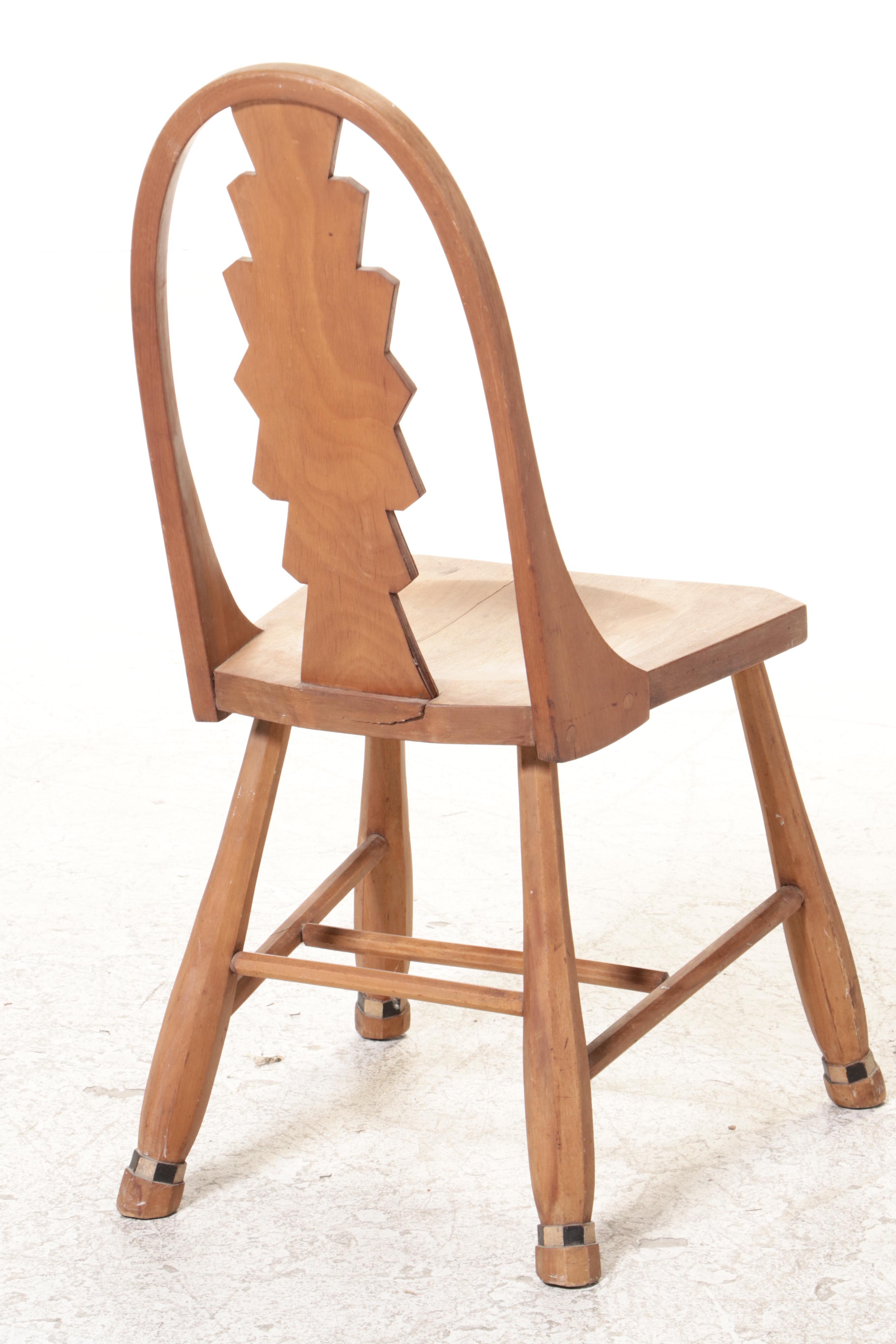 European Folk Art Style Carved Back Wooden Chair, 20th Century