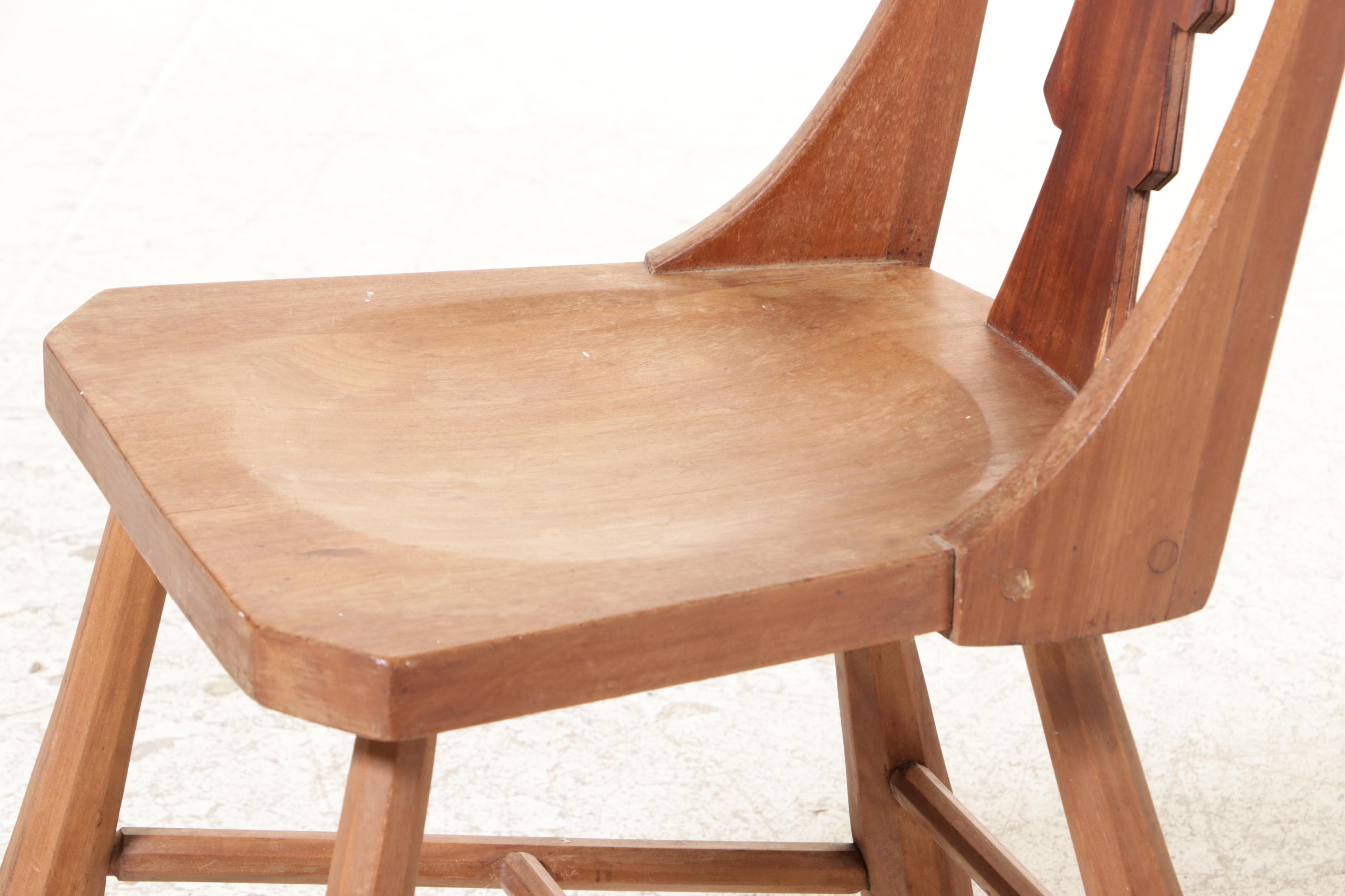 European Folk Art Style Carved Back Wooden Chair, 20th Century