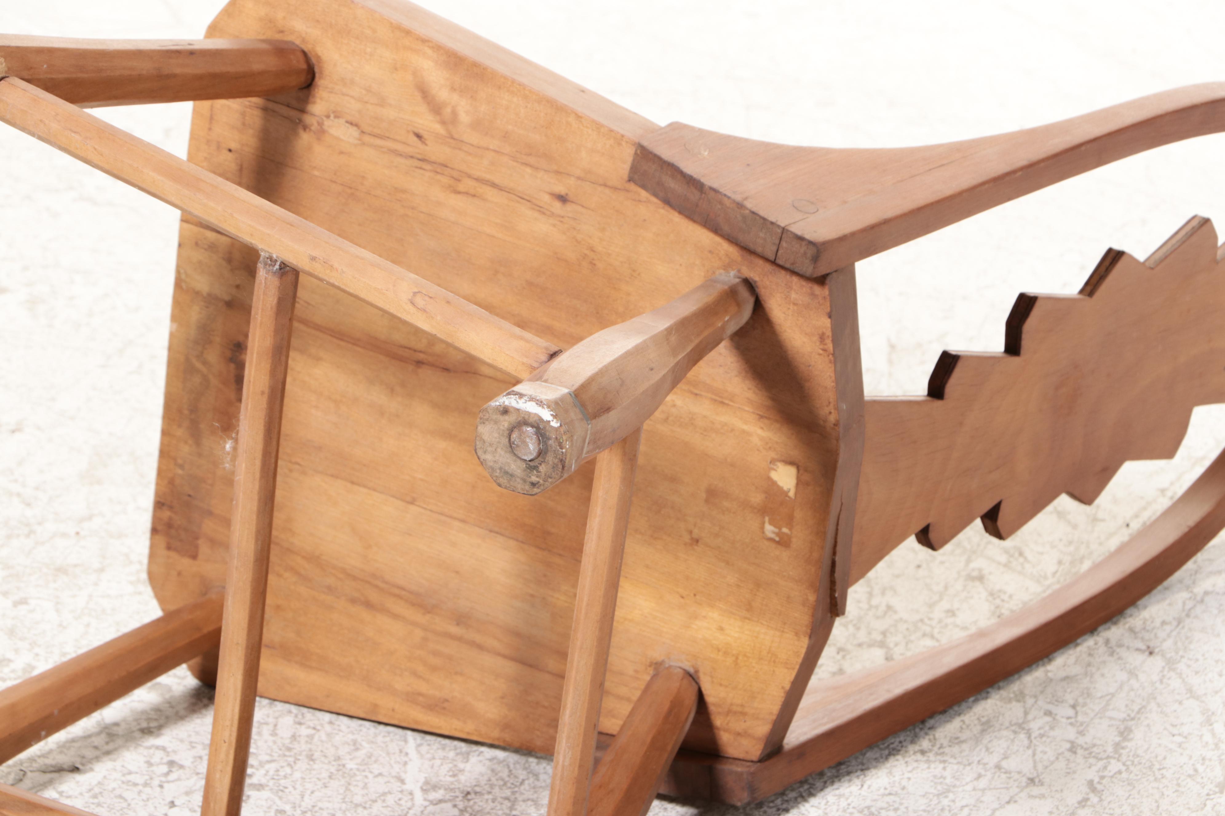 European Folk Art Style Carved Back Wooden Chair, 20th Century