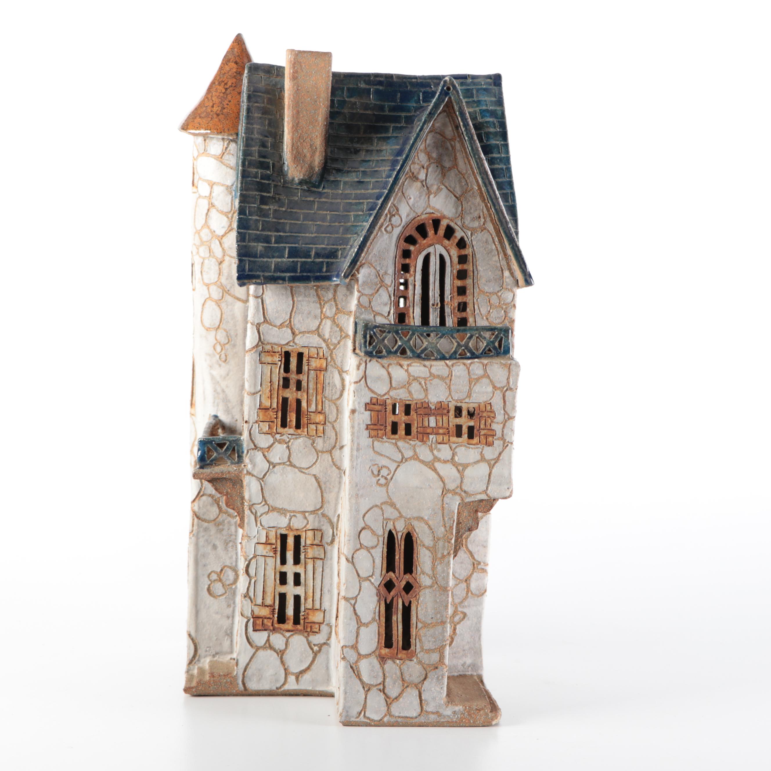 Handmade Artist Signed Ceramic Gabled Building