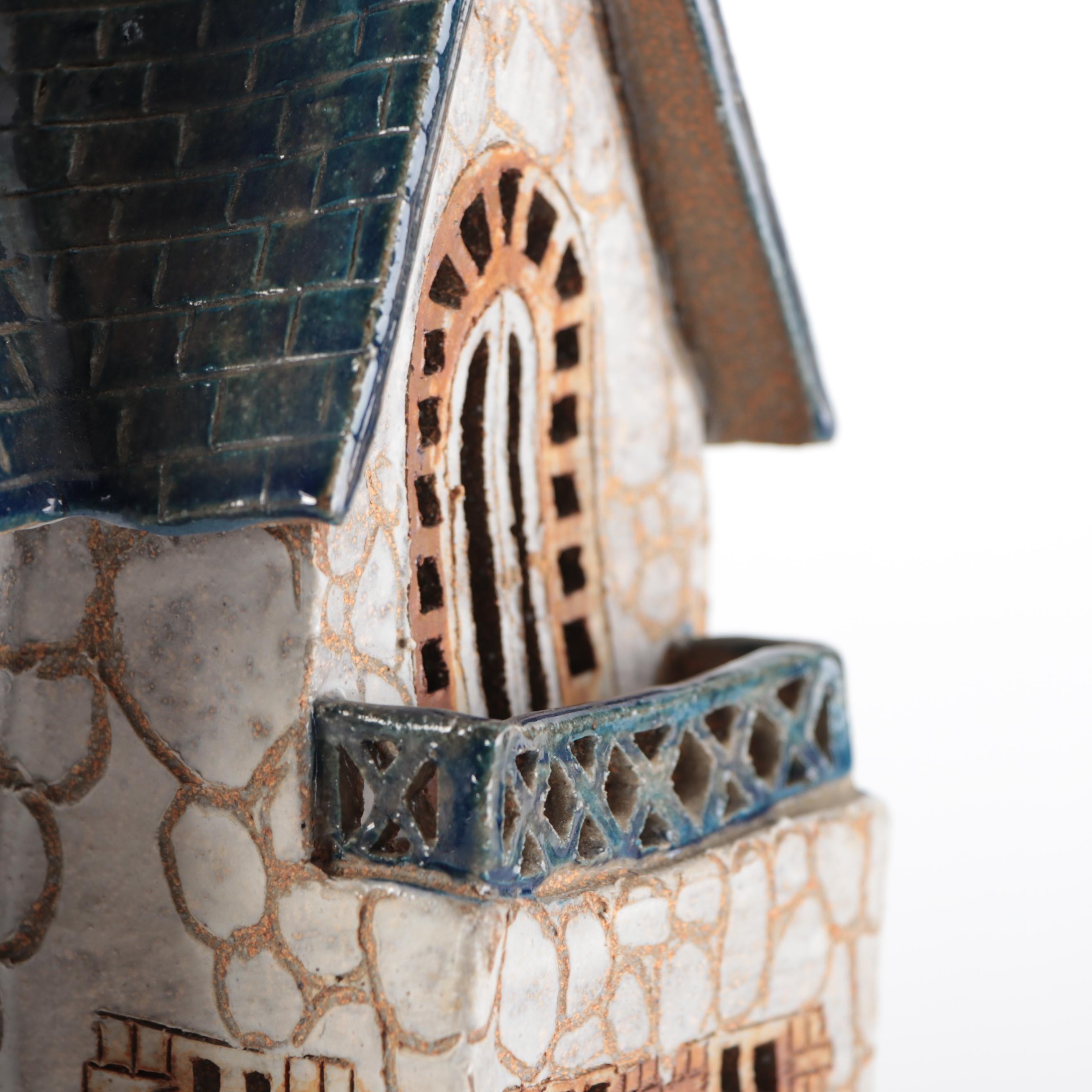 Handmade Artist Signed Ceramic Gabled Building