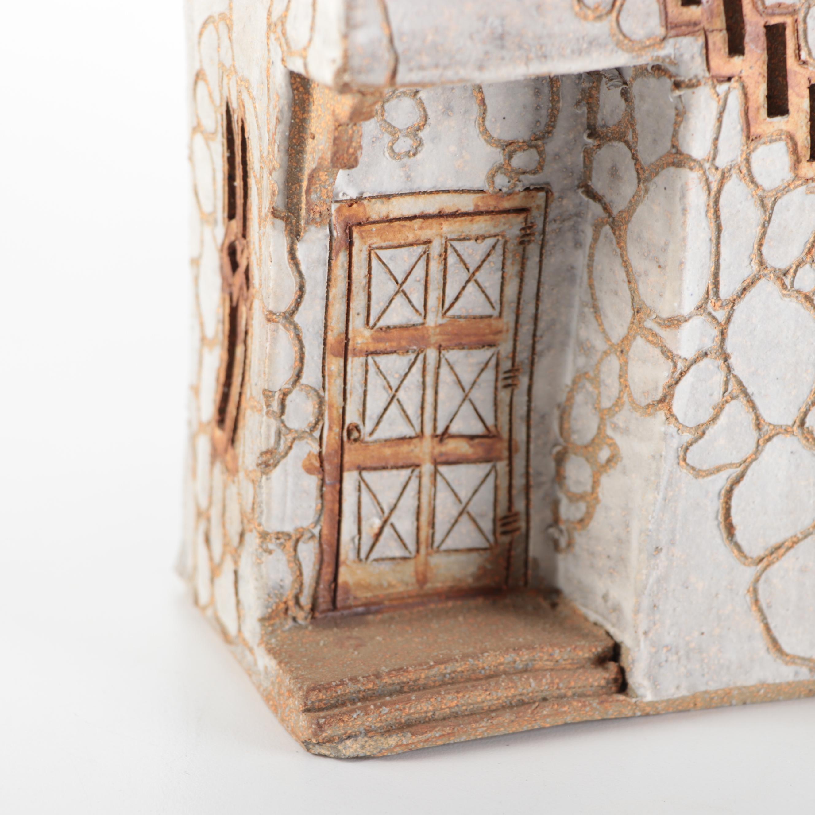 Handmade Artist Signed Ceramic Gabled Building