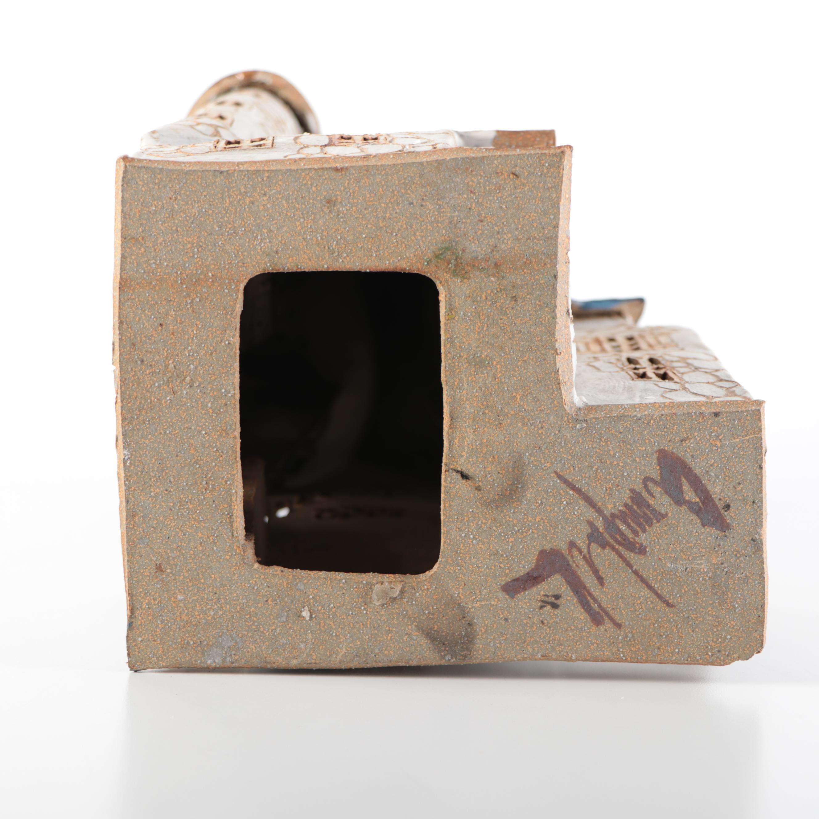 Handmade Artist Signed Ceramic Gabled Building