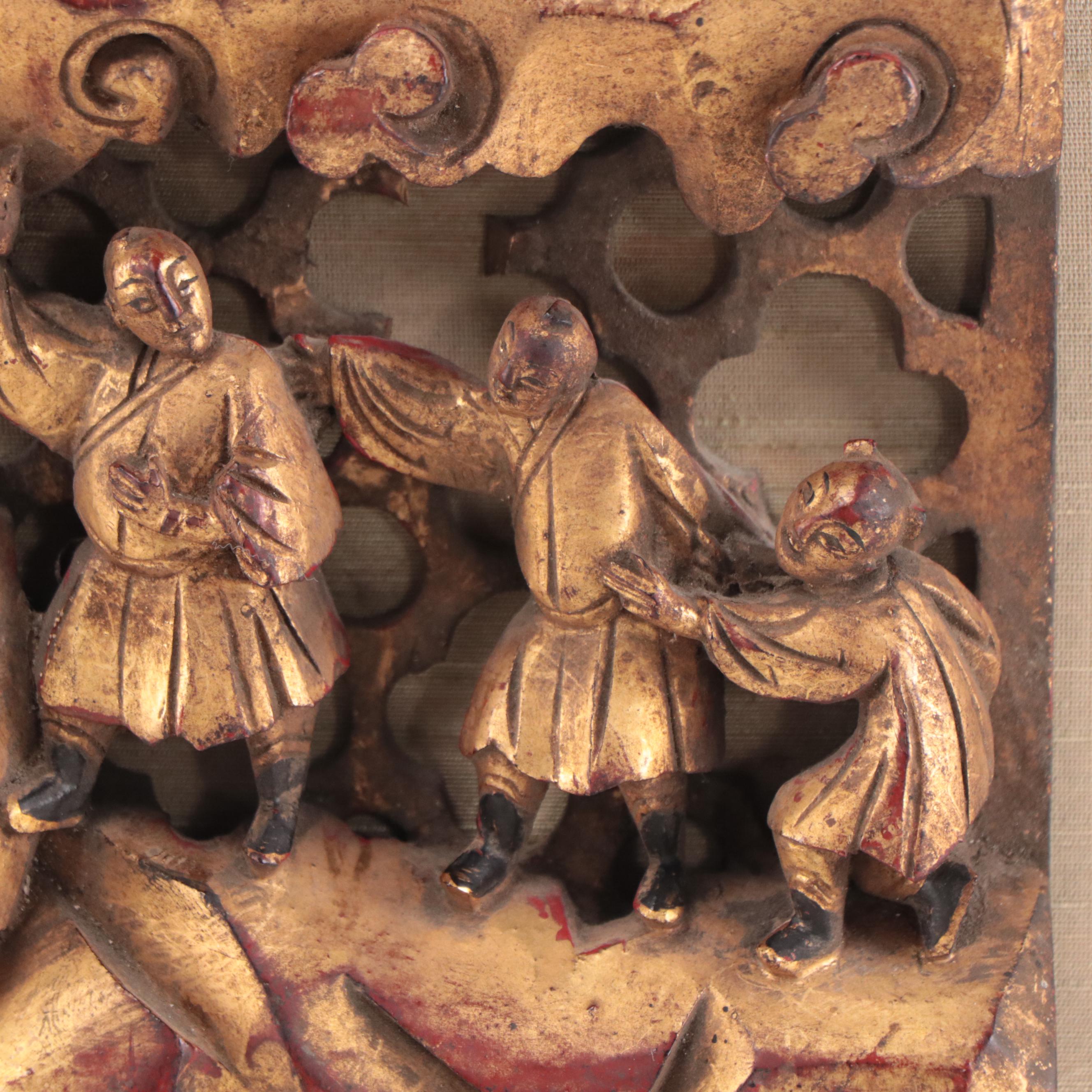 Chinese Carved Gilt Wood Relief Panel