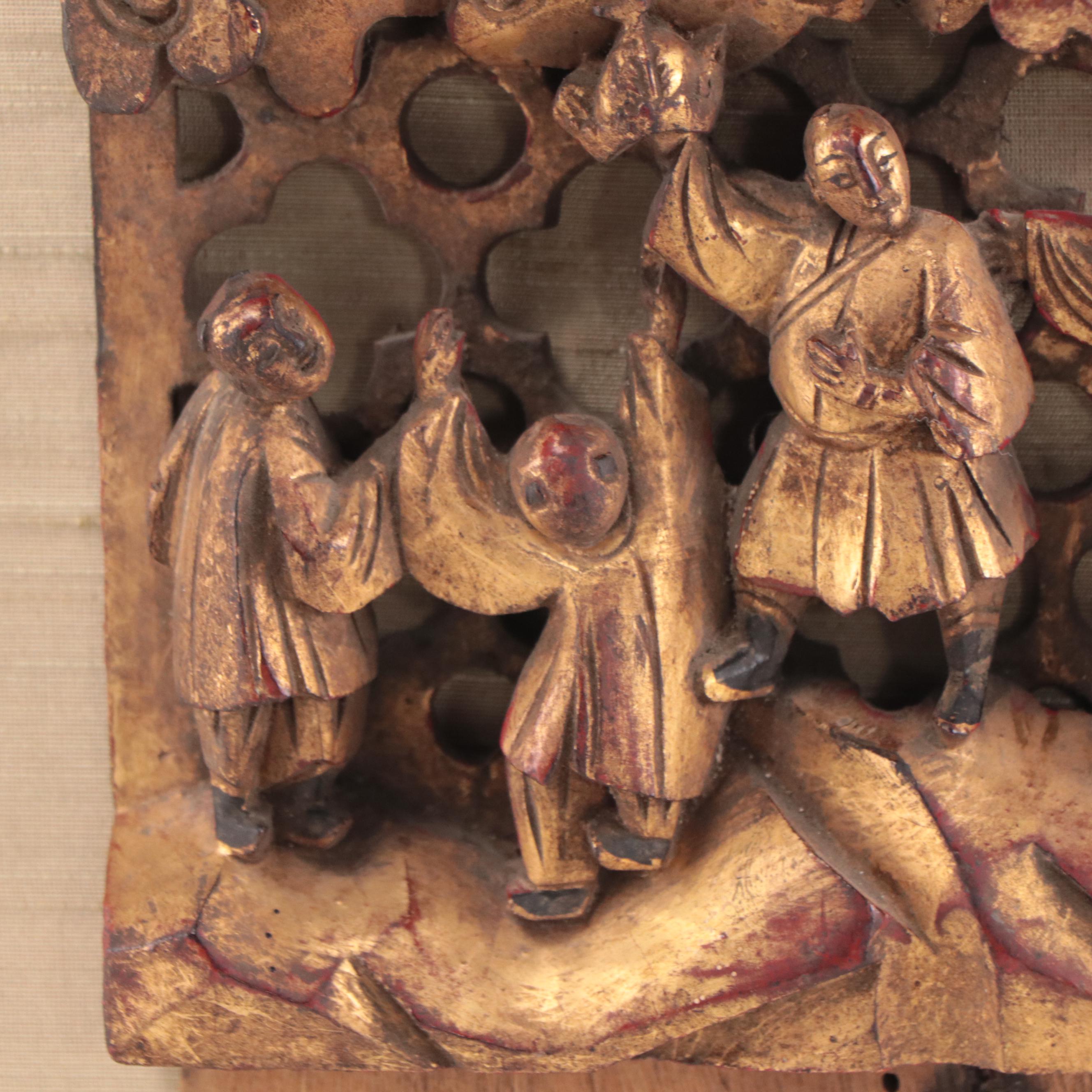 Chinese Carved Gilt Wood Relief Panel