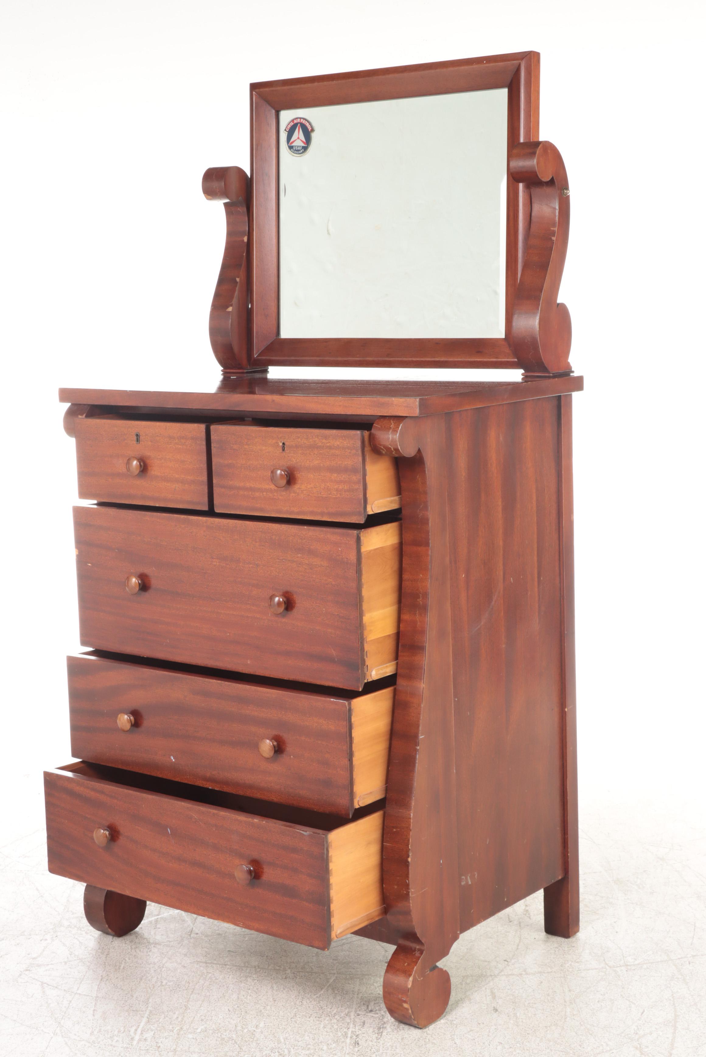 American Empire Style Mahogany Dresser,  Early 20th Century