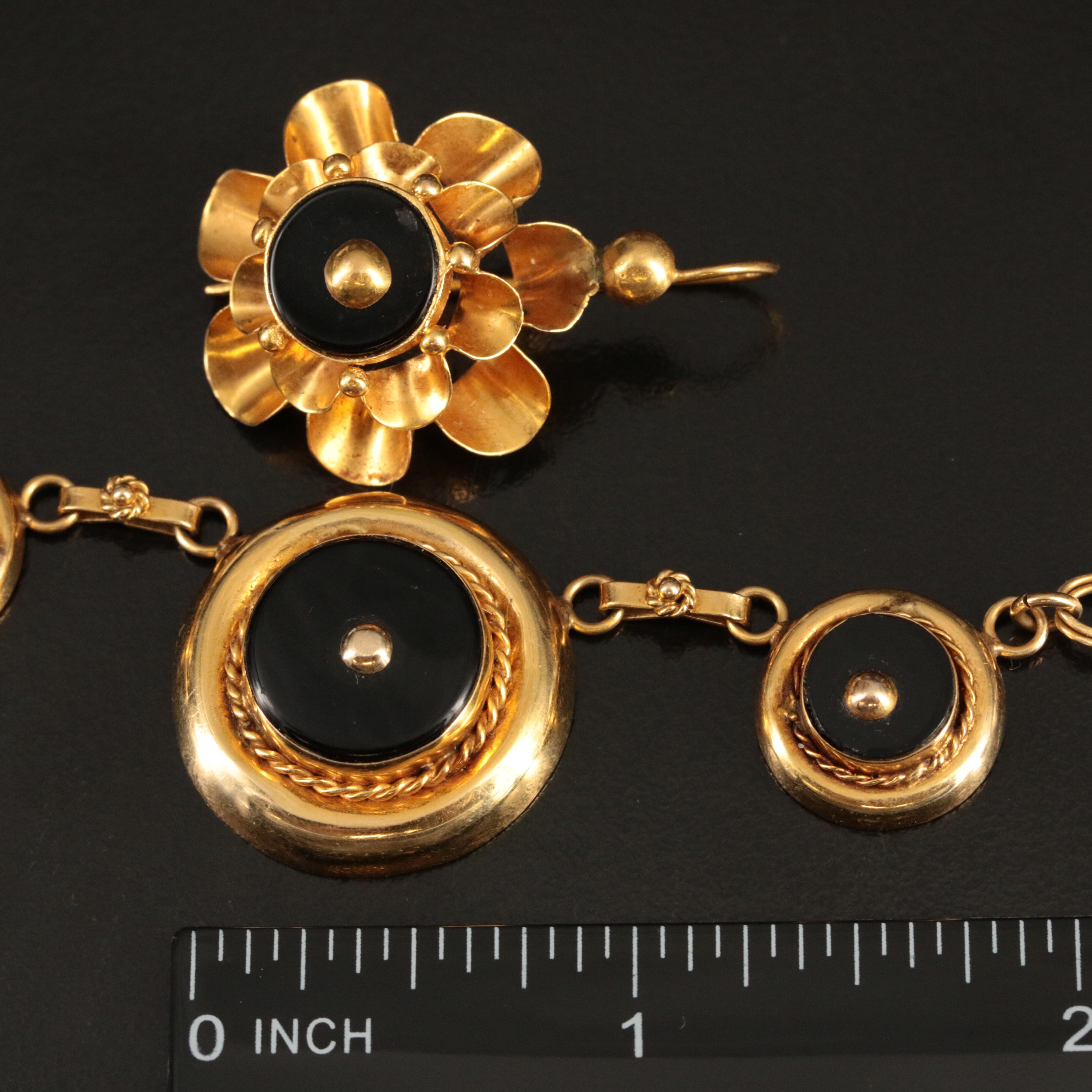 Victorian Revival 14K Black Onyx Necklace and Earrings