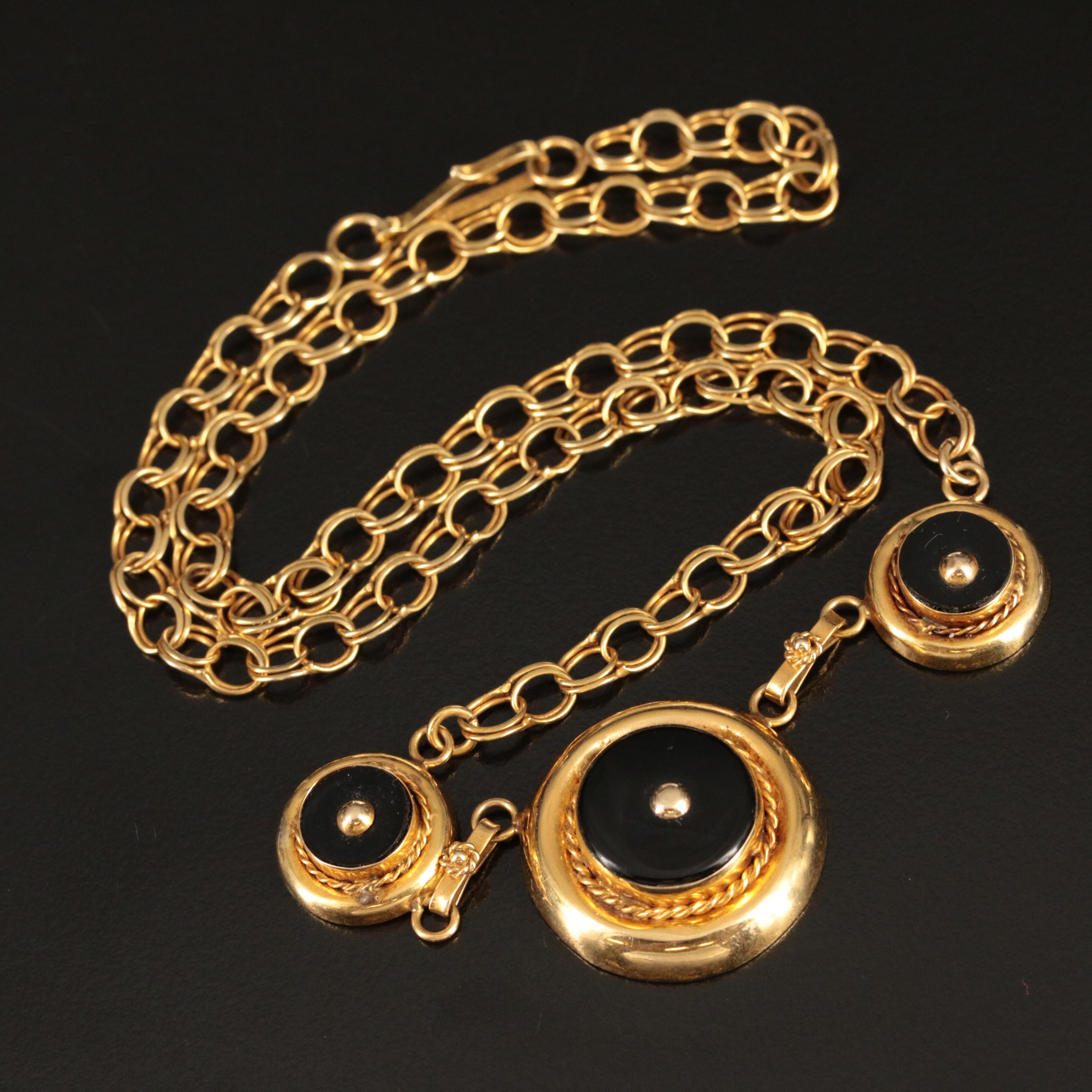Victorian Revival 14K Black Onyx Necklace and Earrings