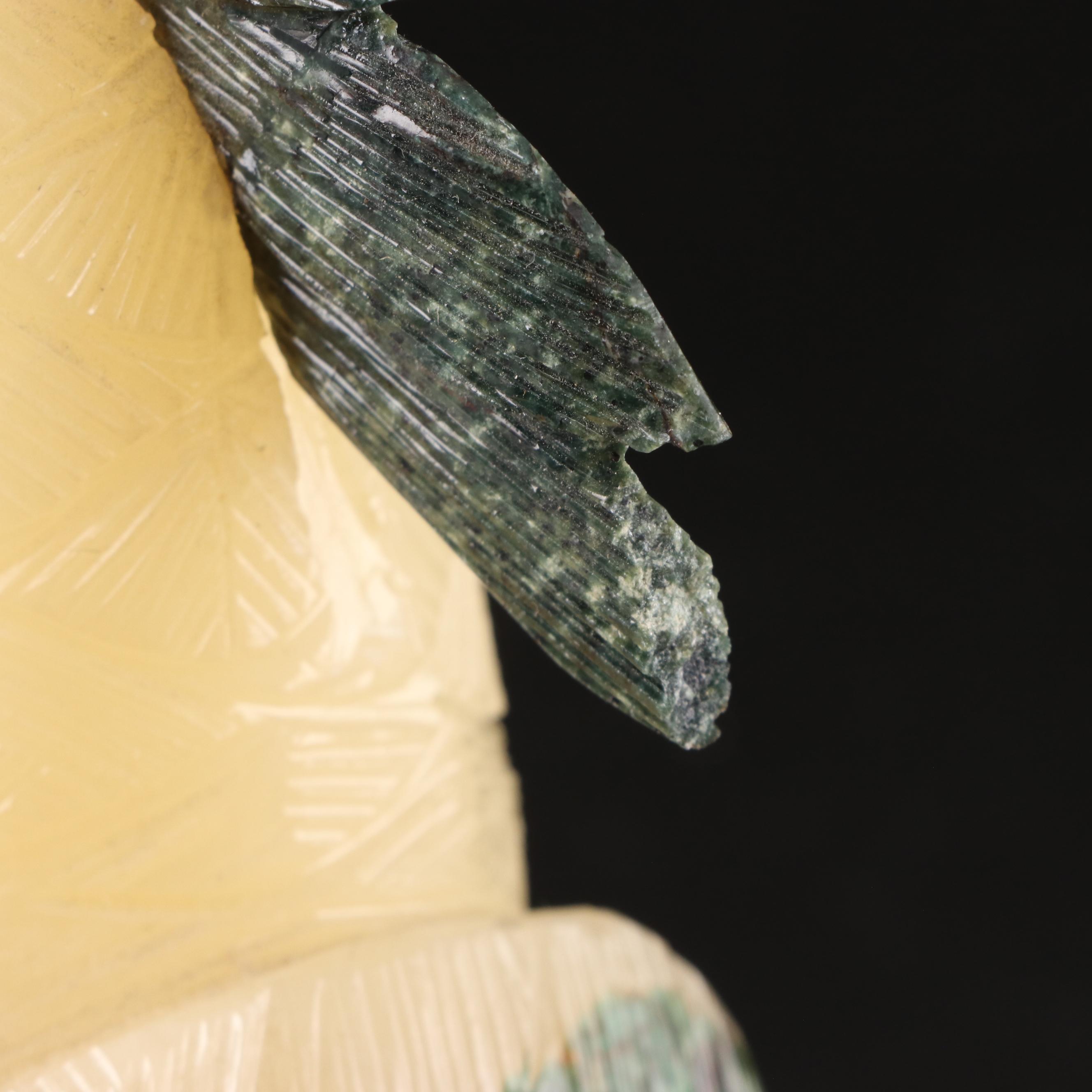 Carved Alabaster Pedestal Bowl, Stone Cockatiel Figurine, Incolay Trinket Box