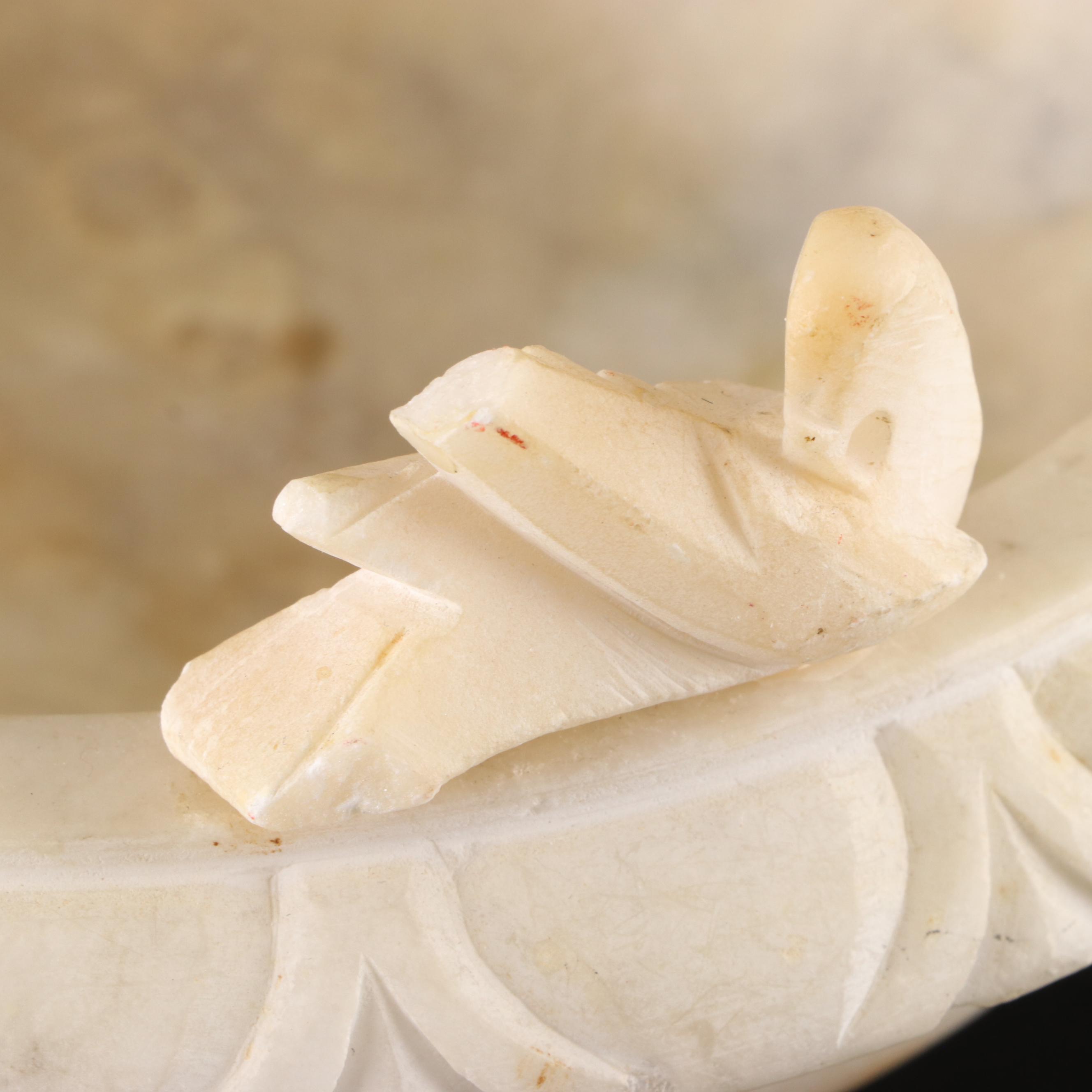 Carved Alabaster Pedestal Bowl, Stone Cockatiel Figurine, Incolay Trinket Box