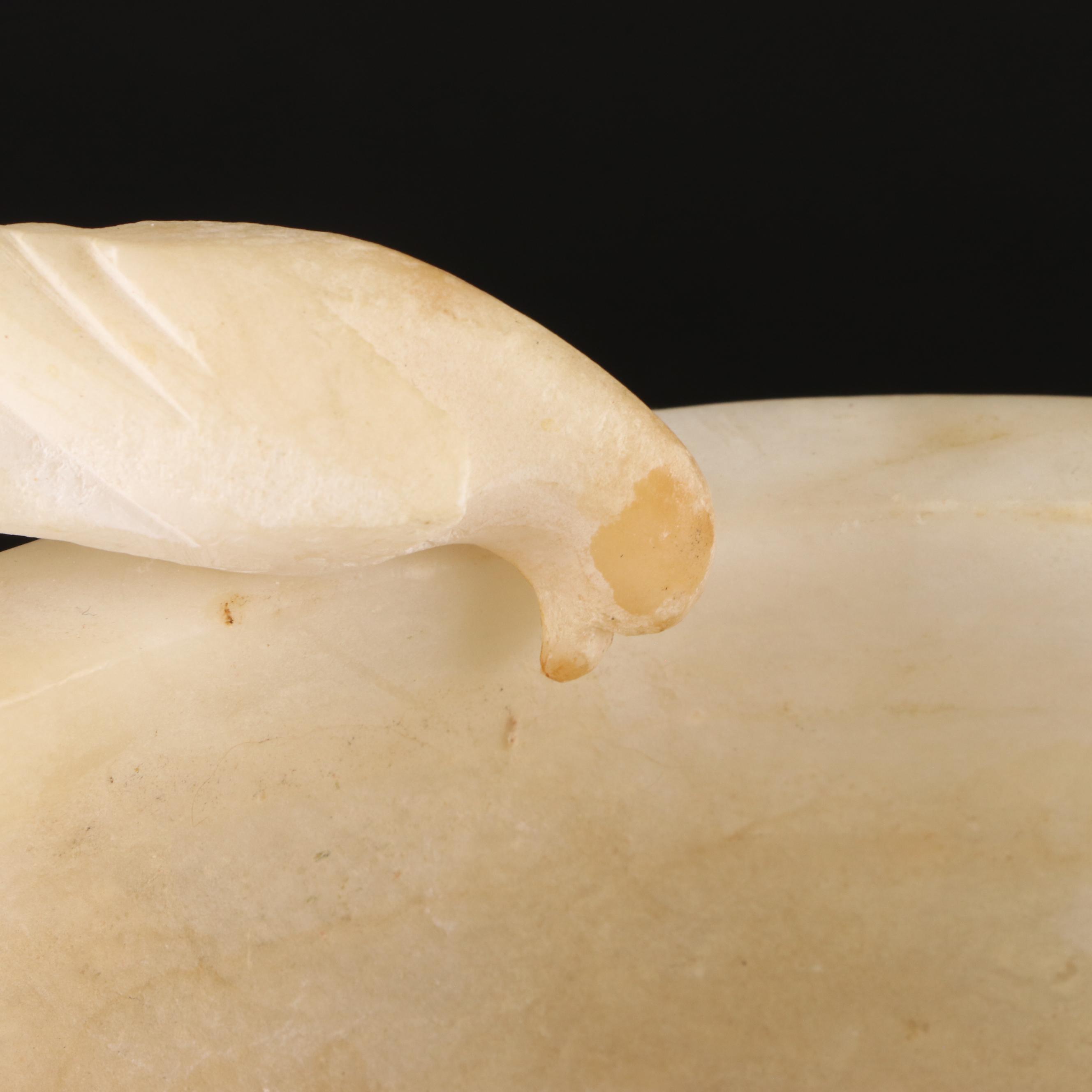 Carved Alabaster Pedestal Bowl, Stone Cockatiel Figurine, Incolay Trinket Box