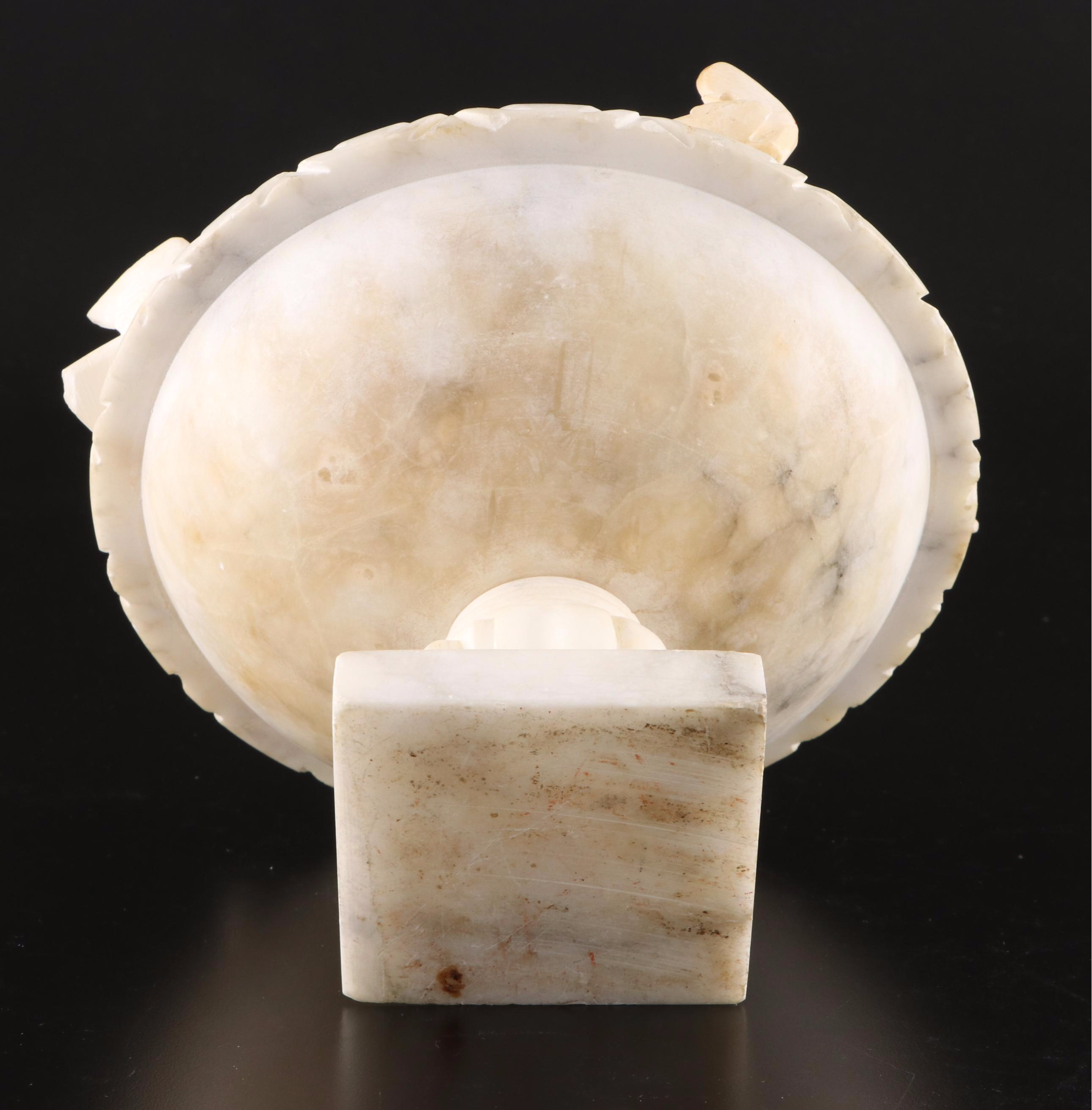 Carved Alabaster Pedestal Bowl, Stone Cockatiel Figurine, Incolay Trinket Box