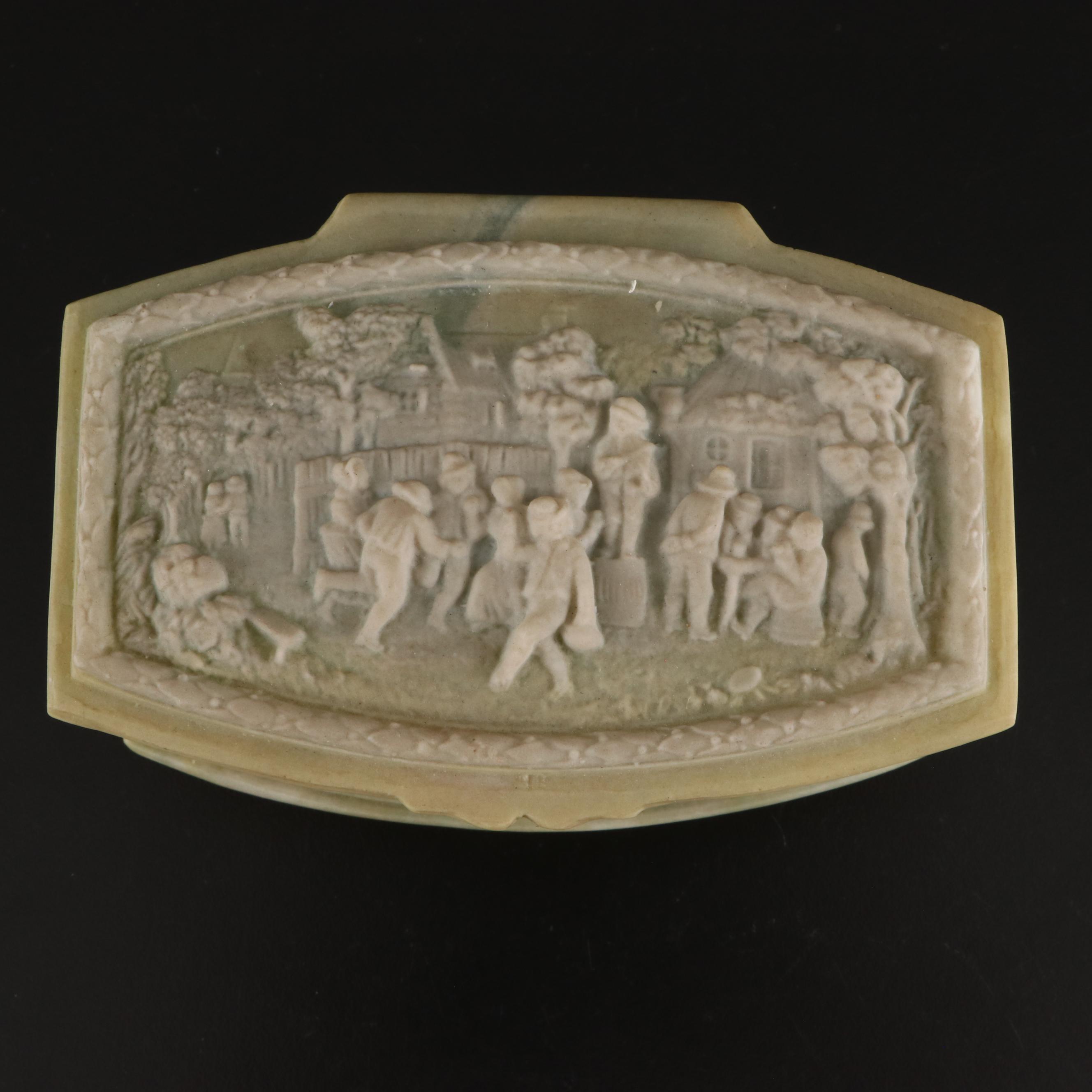 Carved Alabaster Pedestal Bowl, Stone Cockatiel Figurine, Incolay Trinket Box