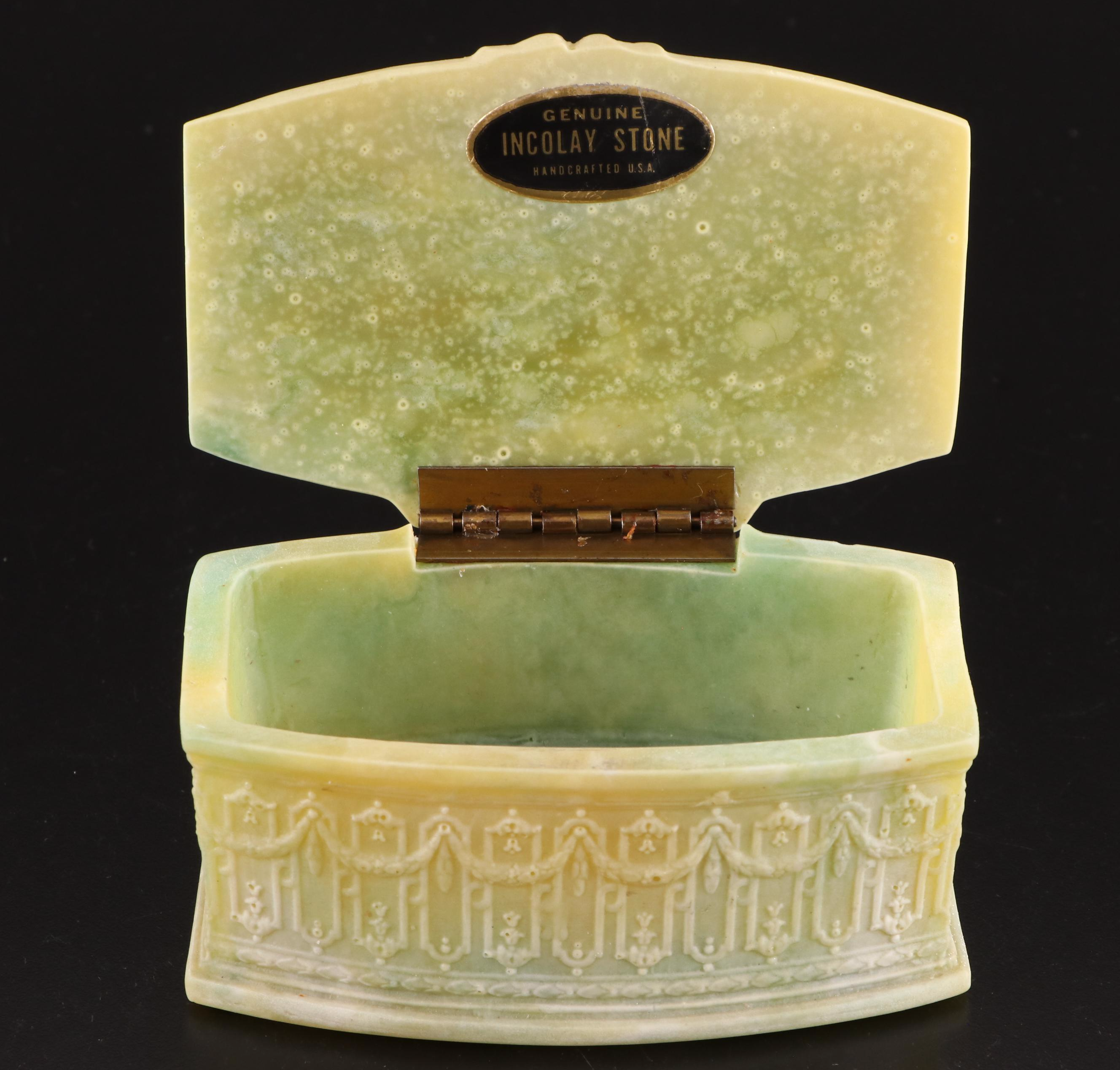 Carved Alabaster Pedestal Bowl, Stone Cockatiel Figurine, Incolay Trinket Box