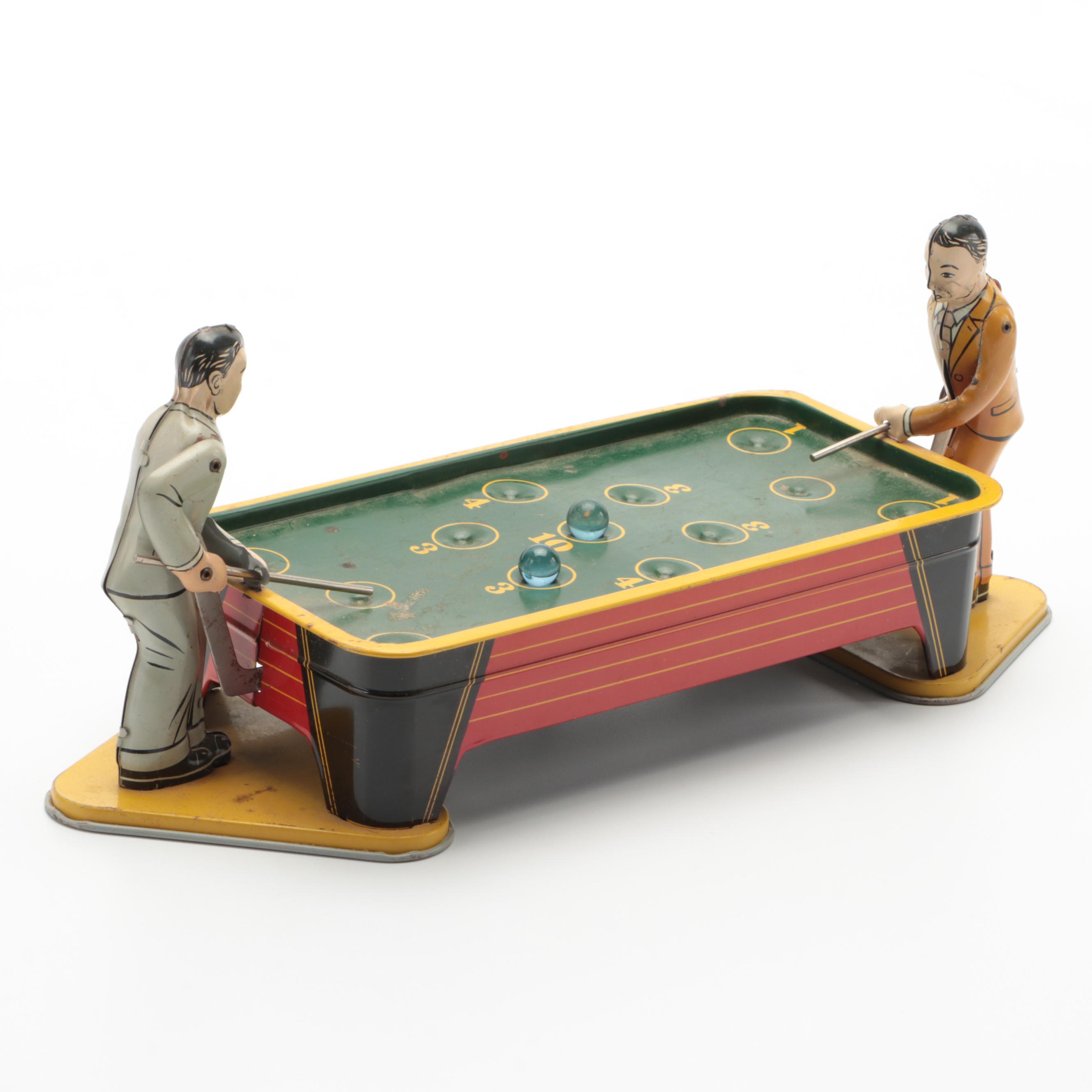 Ranger Steel Co. Mechanical Billiard Table Tin Toy, Mid 20th-Century