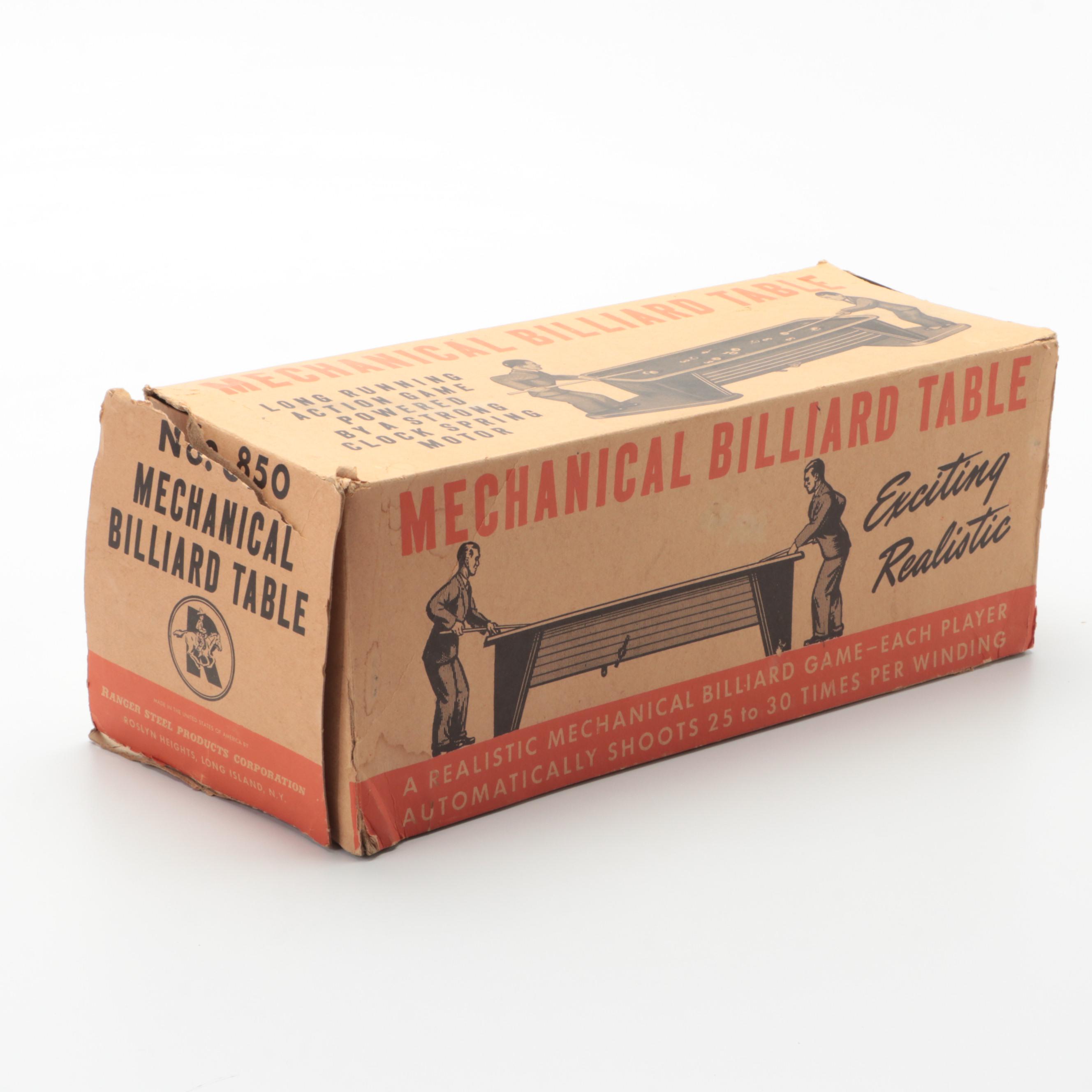 Ranger Steel Co. Mechanical Billiard Table Tin Toy, Mid 20th-Century