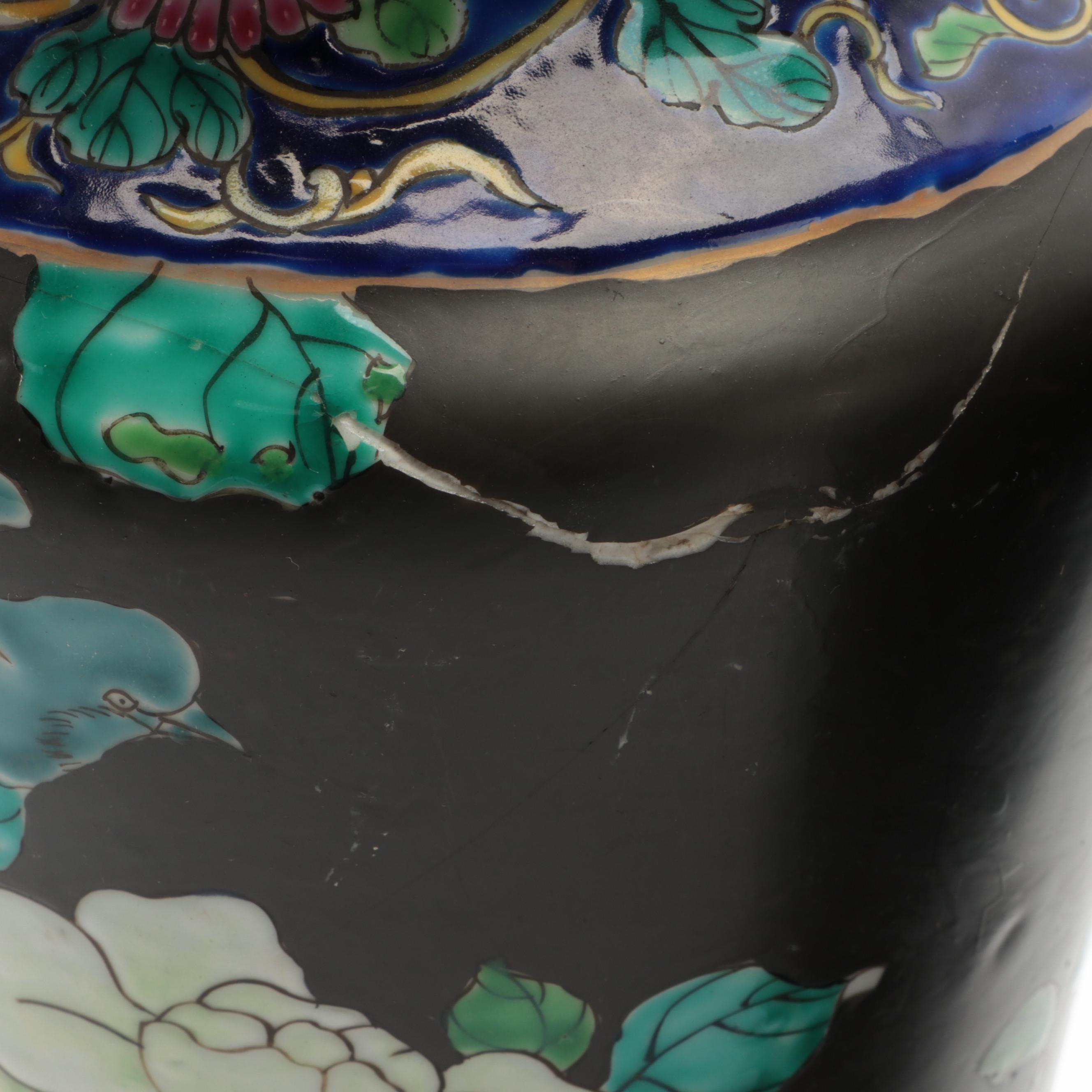 Pair of East Asian Hand-Painted Floral Porcelain Vases