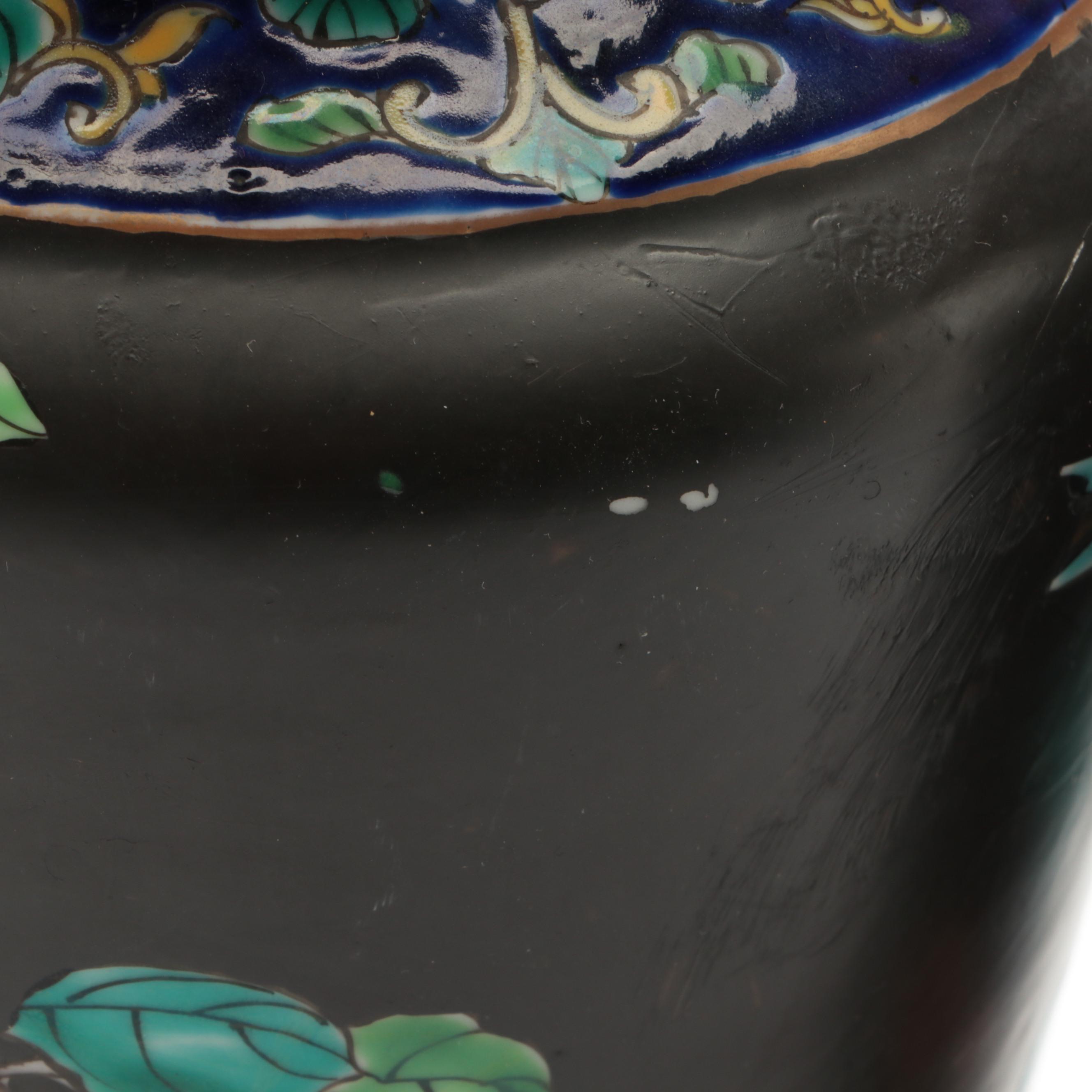 Pair of East Asian Hand-Painted Floral Porcelain Vases