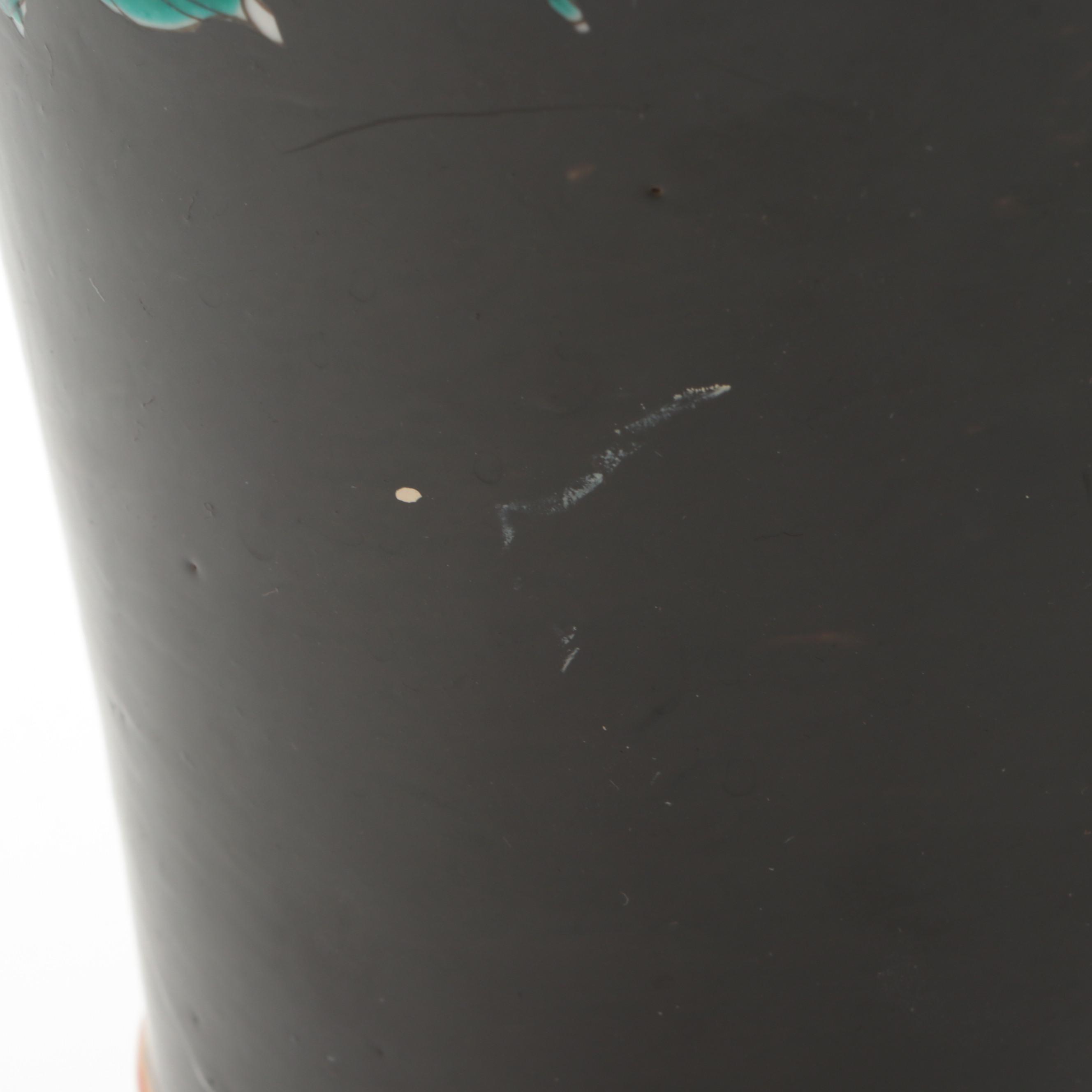 Pair of East Asian Hand-Painted Floral Porcelain Vases