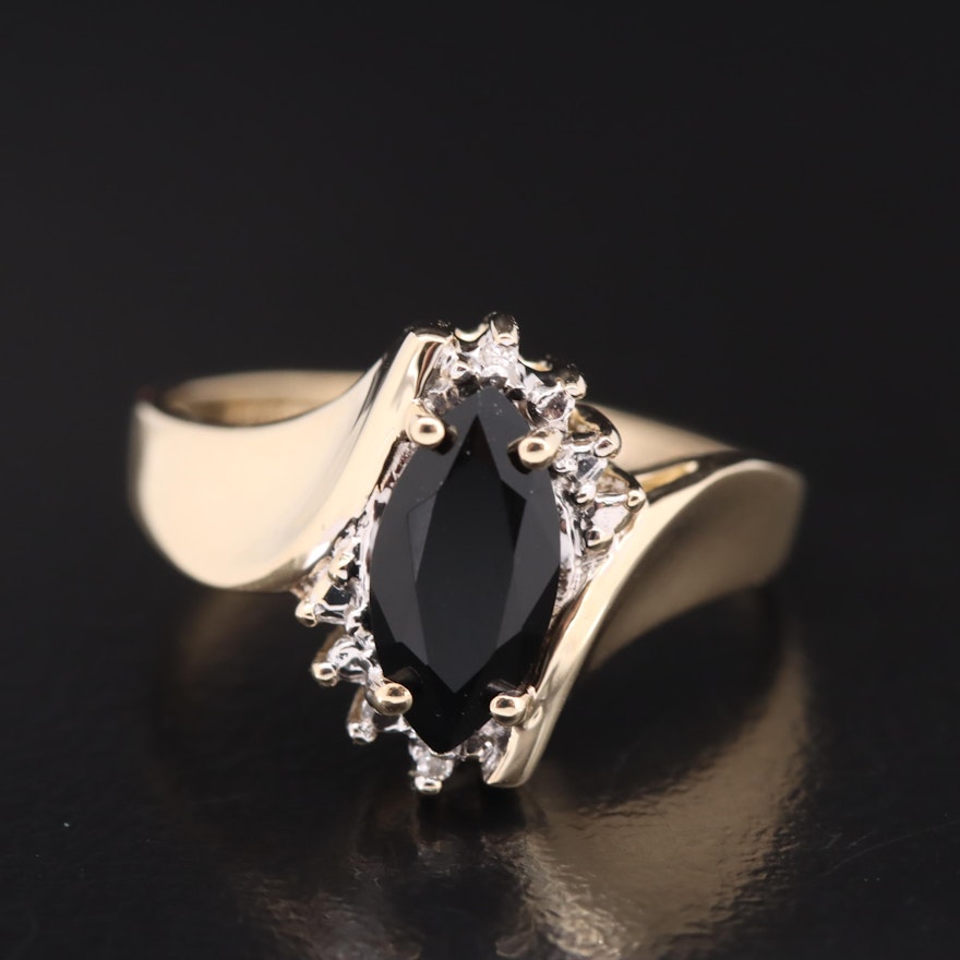 10K Black Onyx and Diamond Bypass Ring