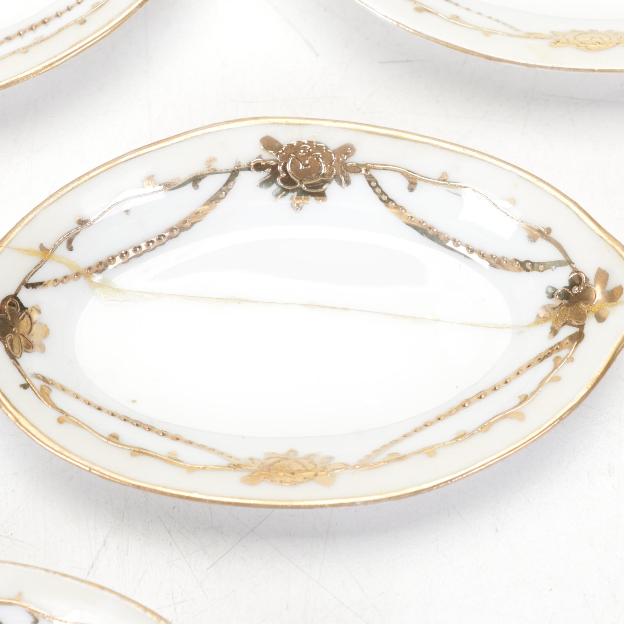 Nippon Hand-Painted Porcelain Tableware With Sterling Lettuce Fork